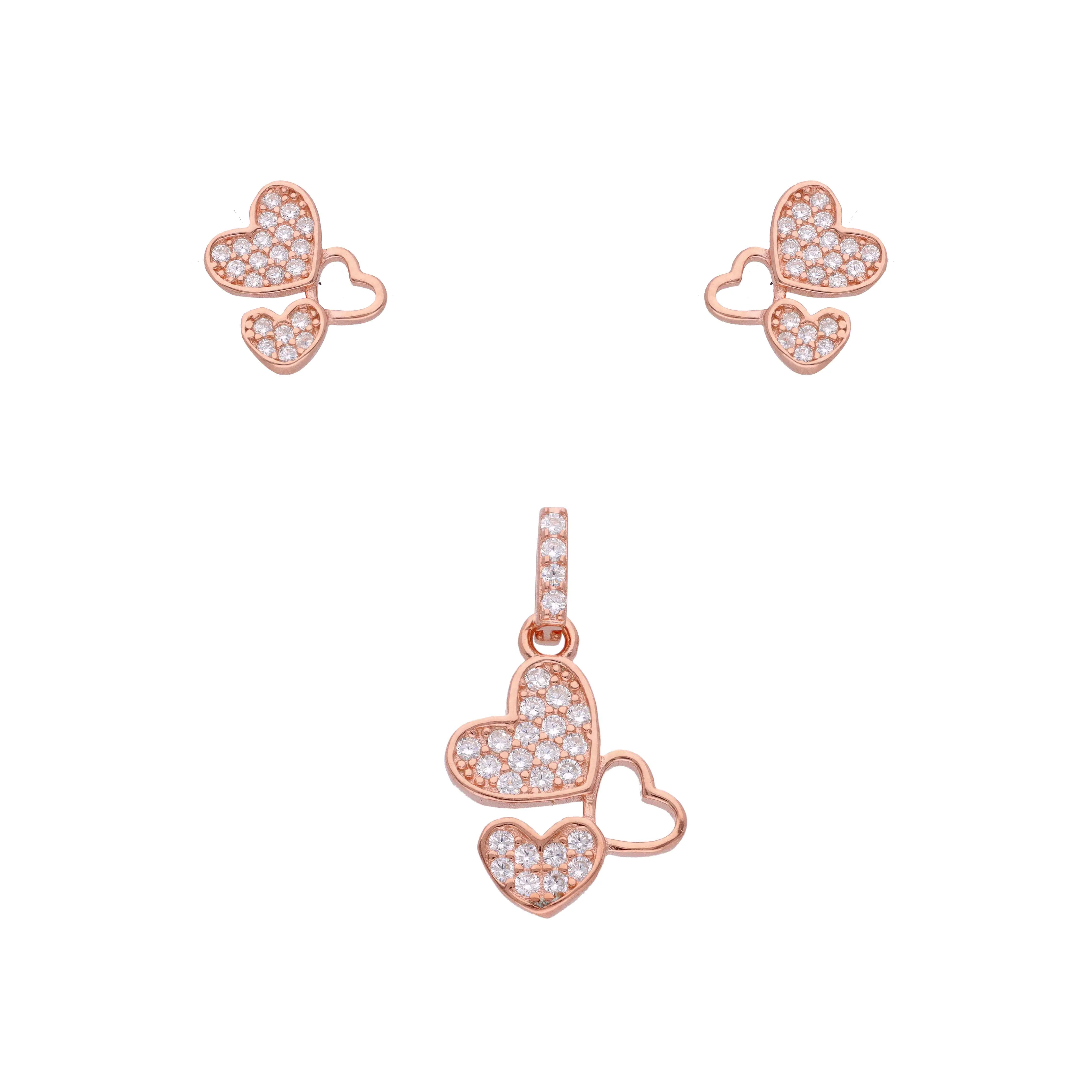 Triple Heart Silver Pendant & Earrings Set - Image 3