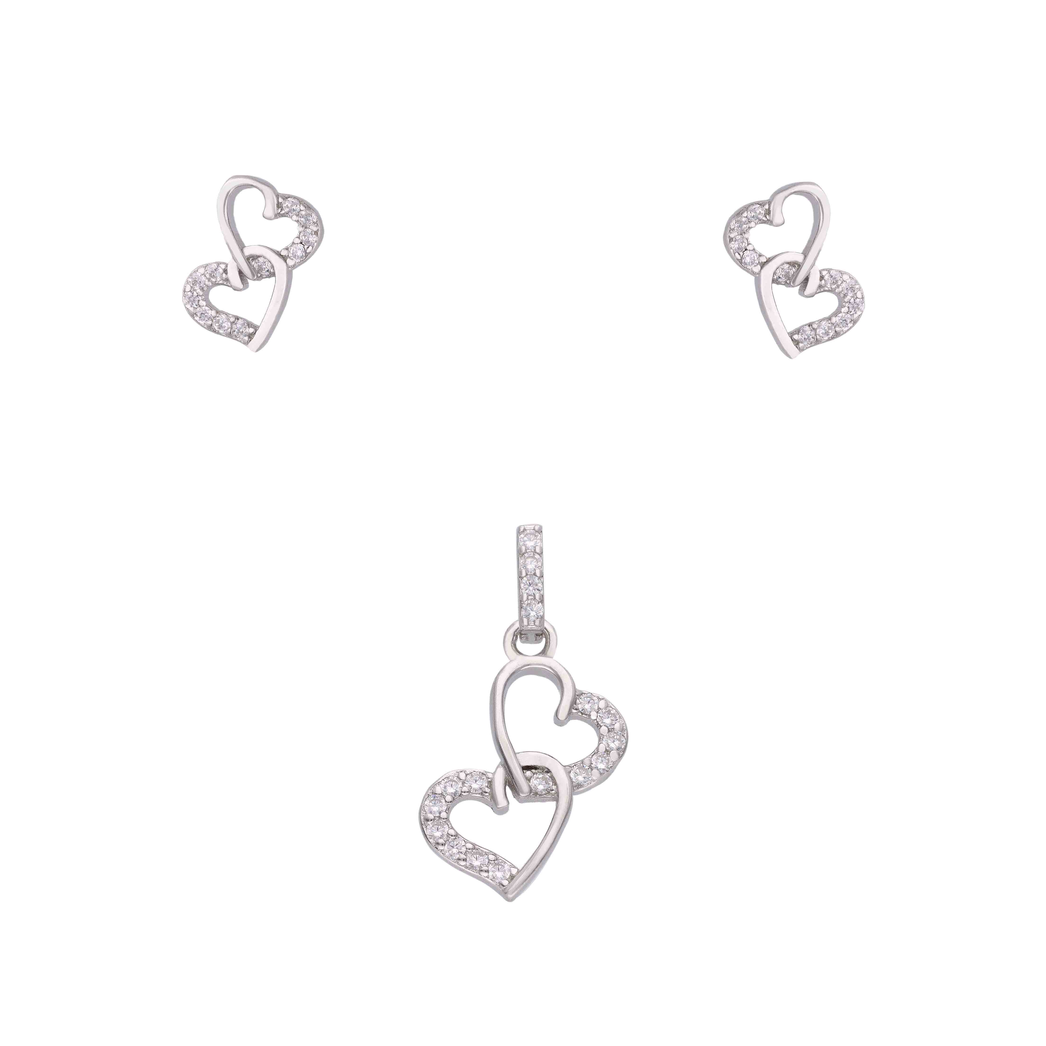 Bedazzling Beauty Silver Heart Pendant & Earrings Set - Image 3