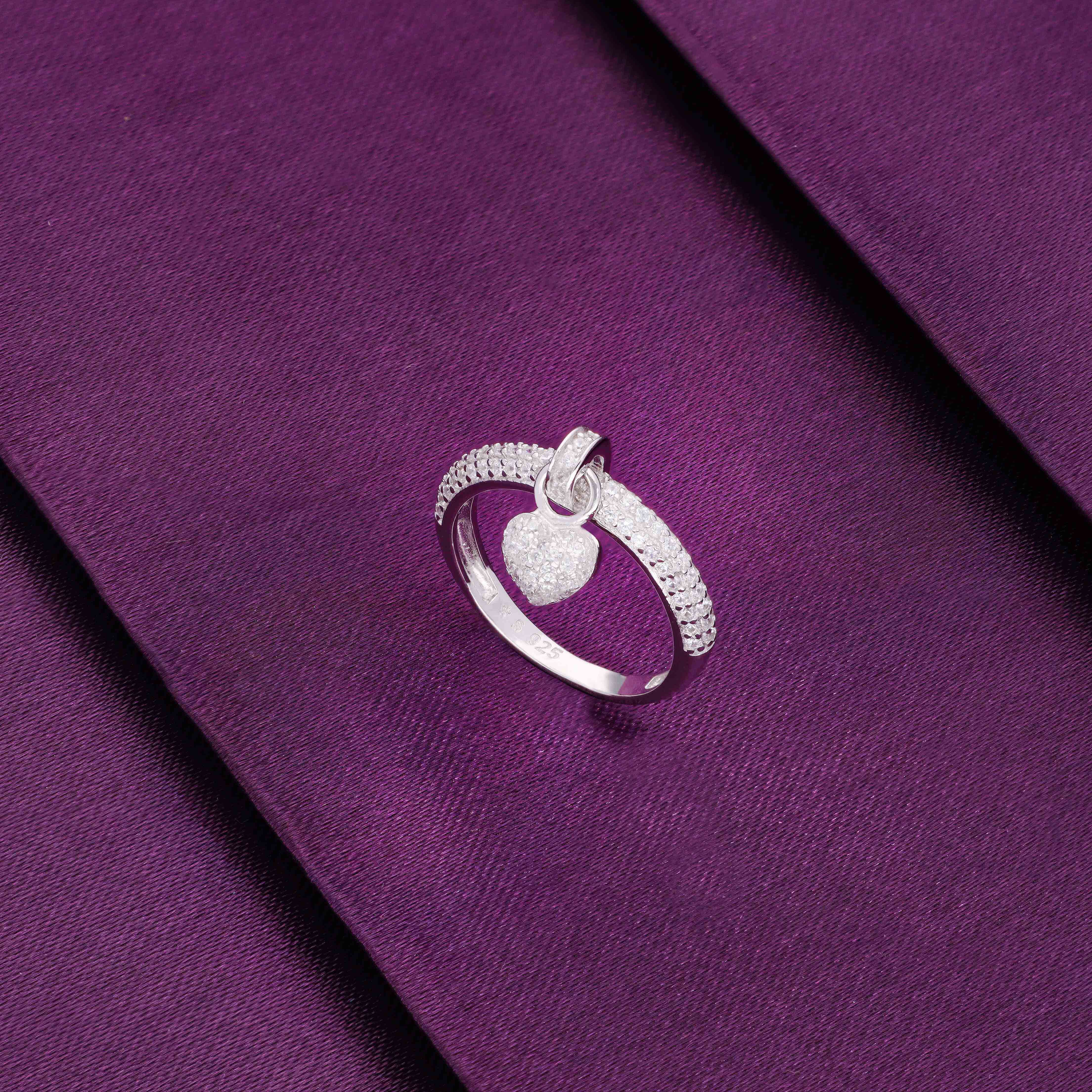 Diamond Studded Heart Out Silver Ring - Image 3