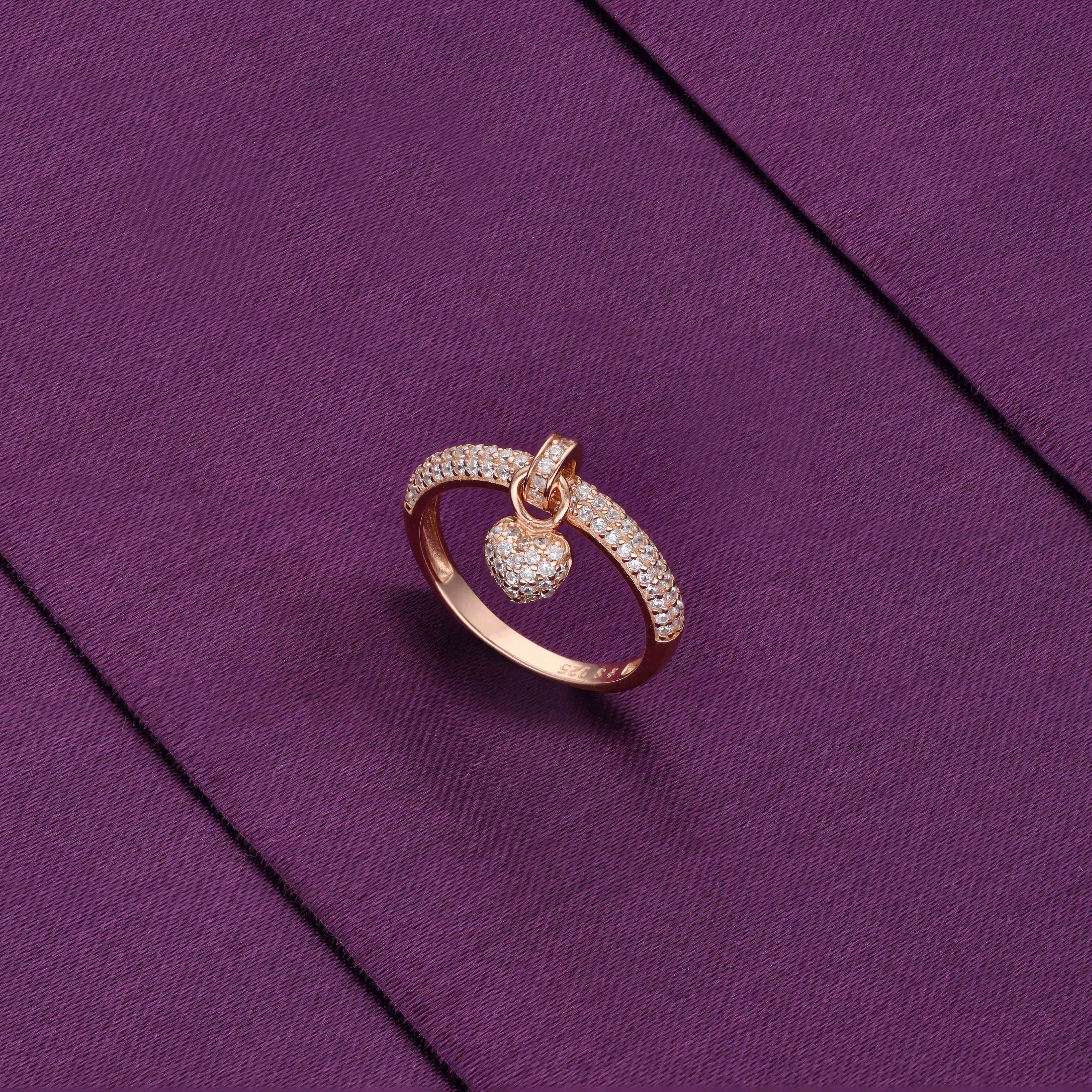 Diamond Studded Heart Out Silver Ring - Image 4