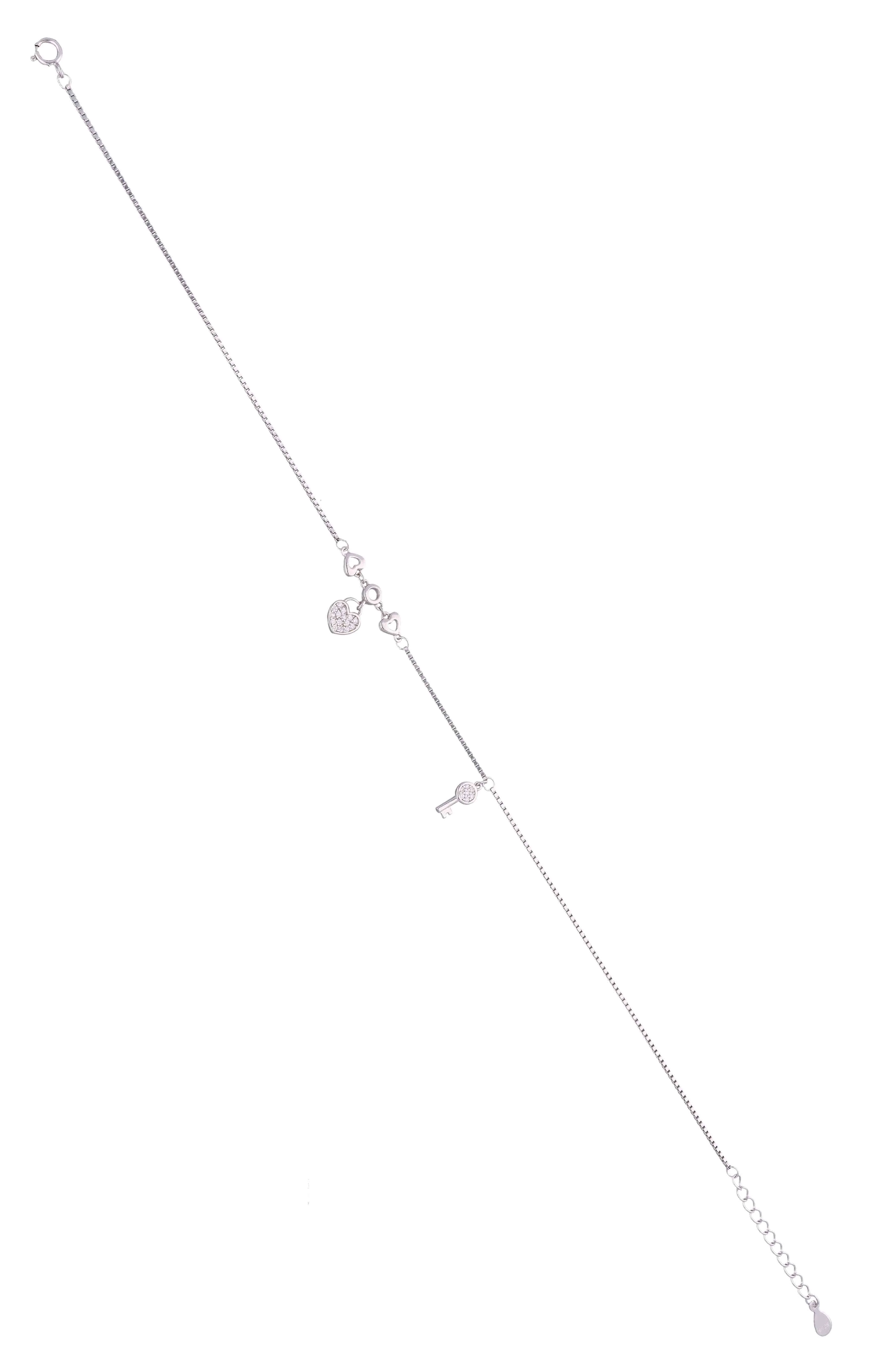 Heart & Key Silver Anklet - Image 3