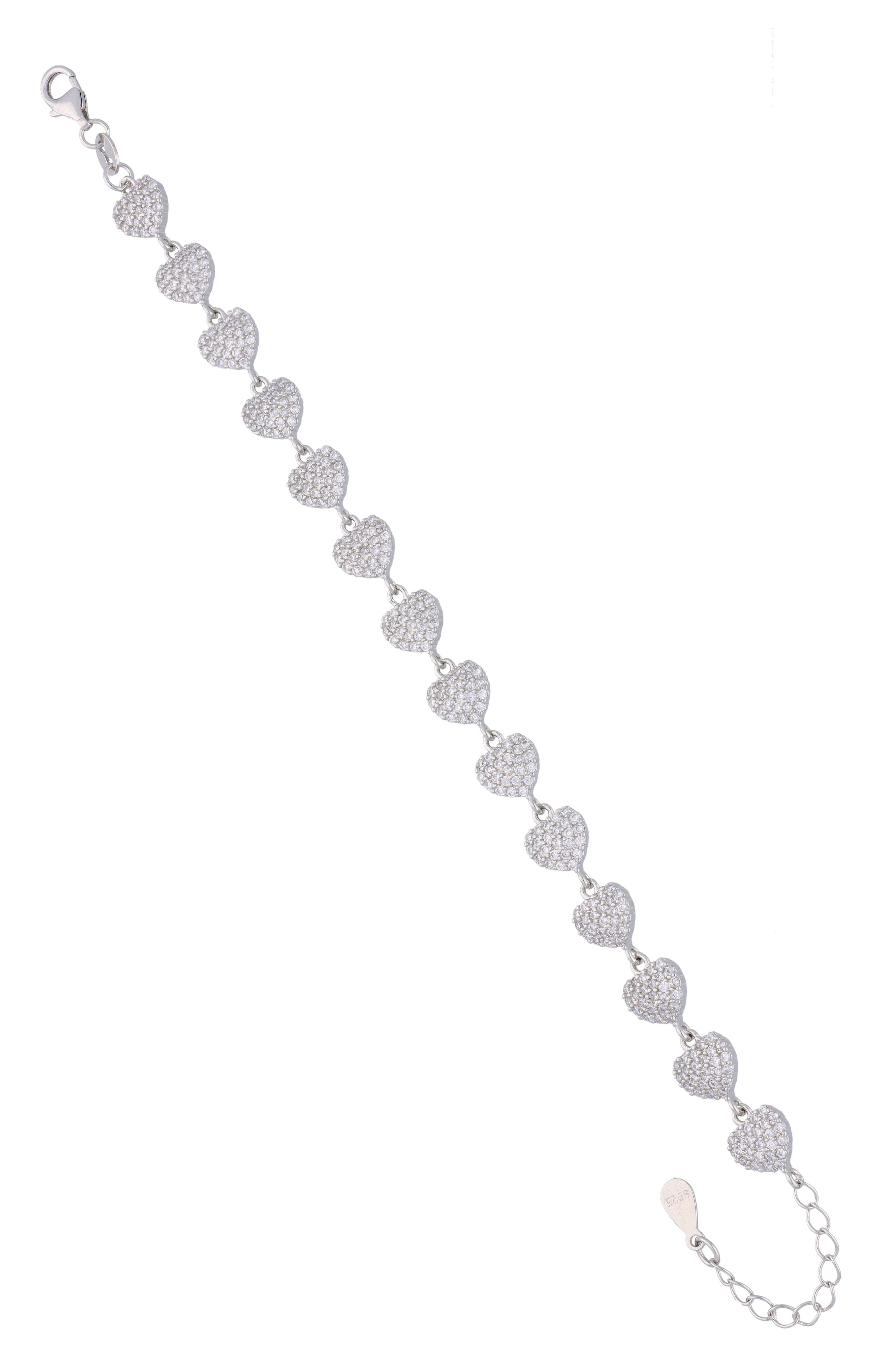 Single Strand Crystal Hearts Silver Bracelet - Image 3