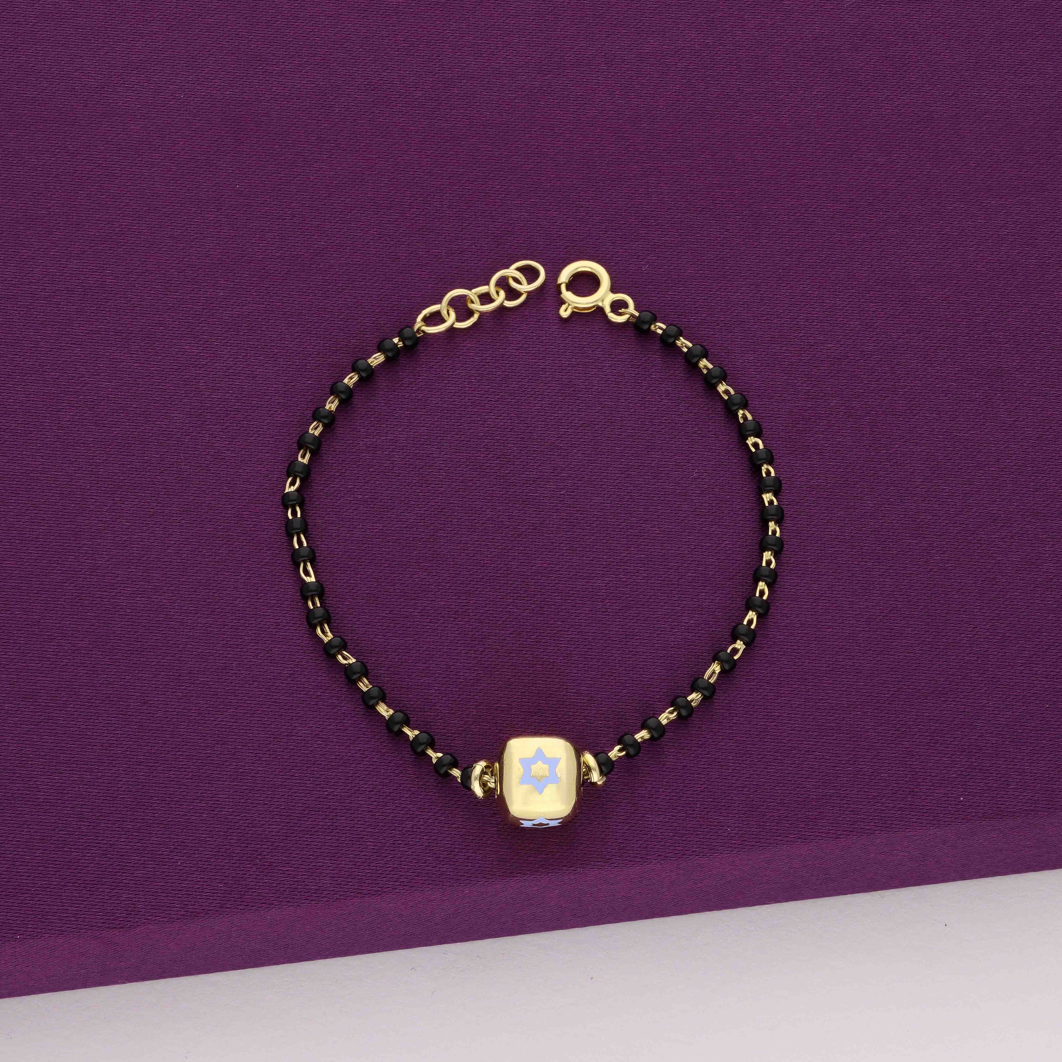 Sterling Divine Star Black Beaded Silver Children Bracelet - Image 3