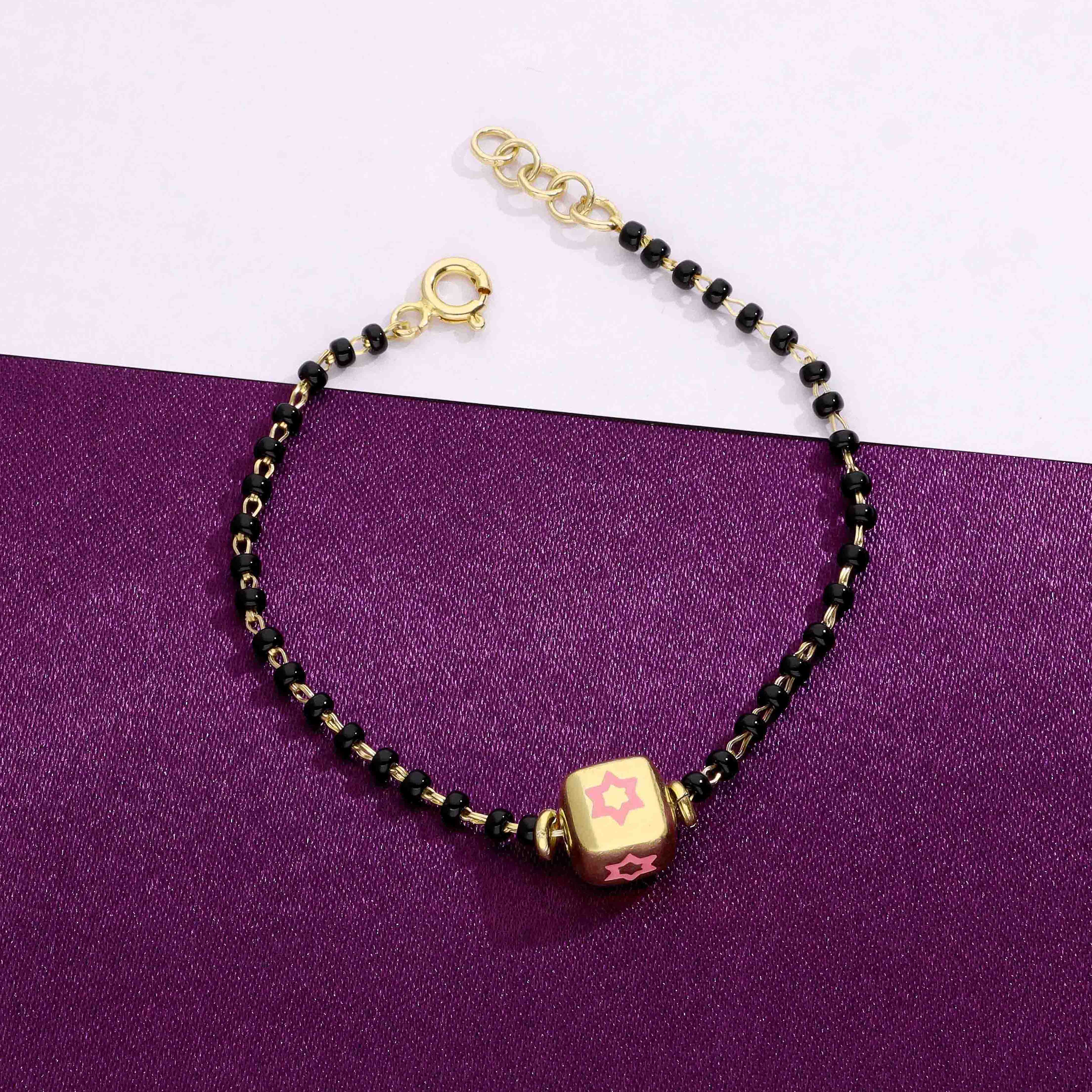 Sterling Divine Star Black Beaded Silver Children Bracelet - Image 4