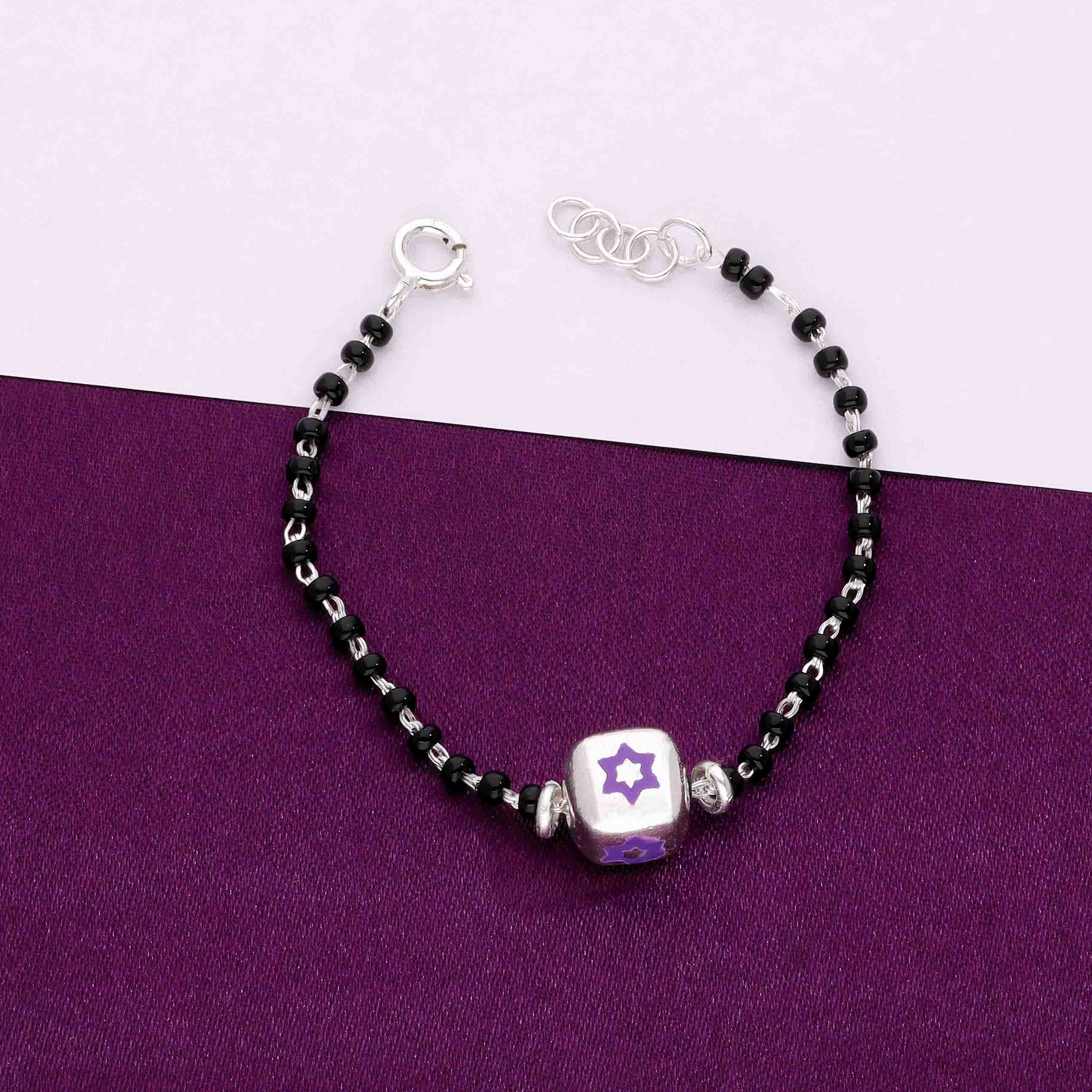 Sterling Divine Star Black Beaded Silver Children Bracelet - Image 9