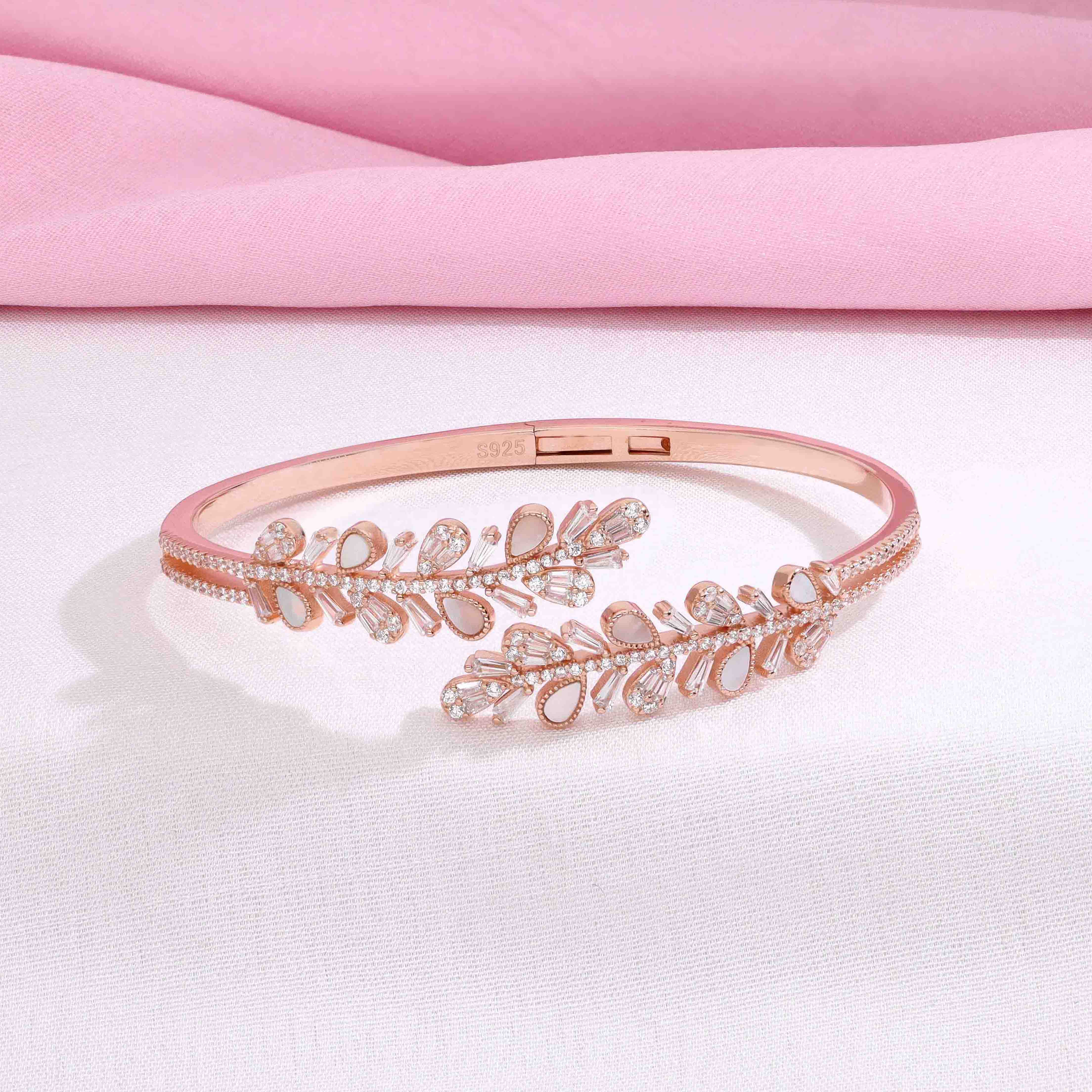Lacy Leaves Rose Gold Bangle Bracelet - Image 5