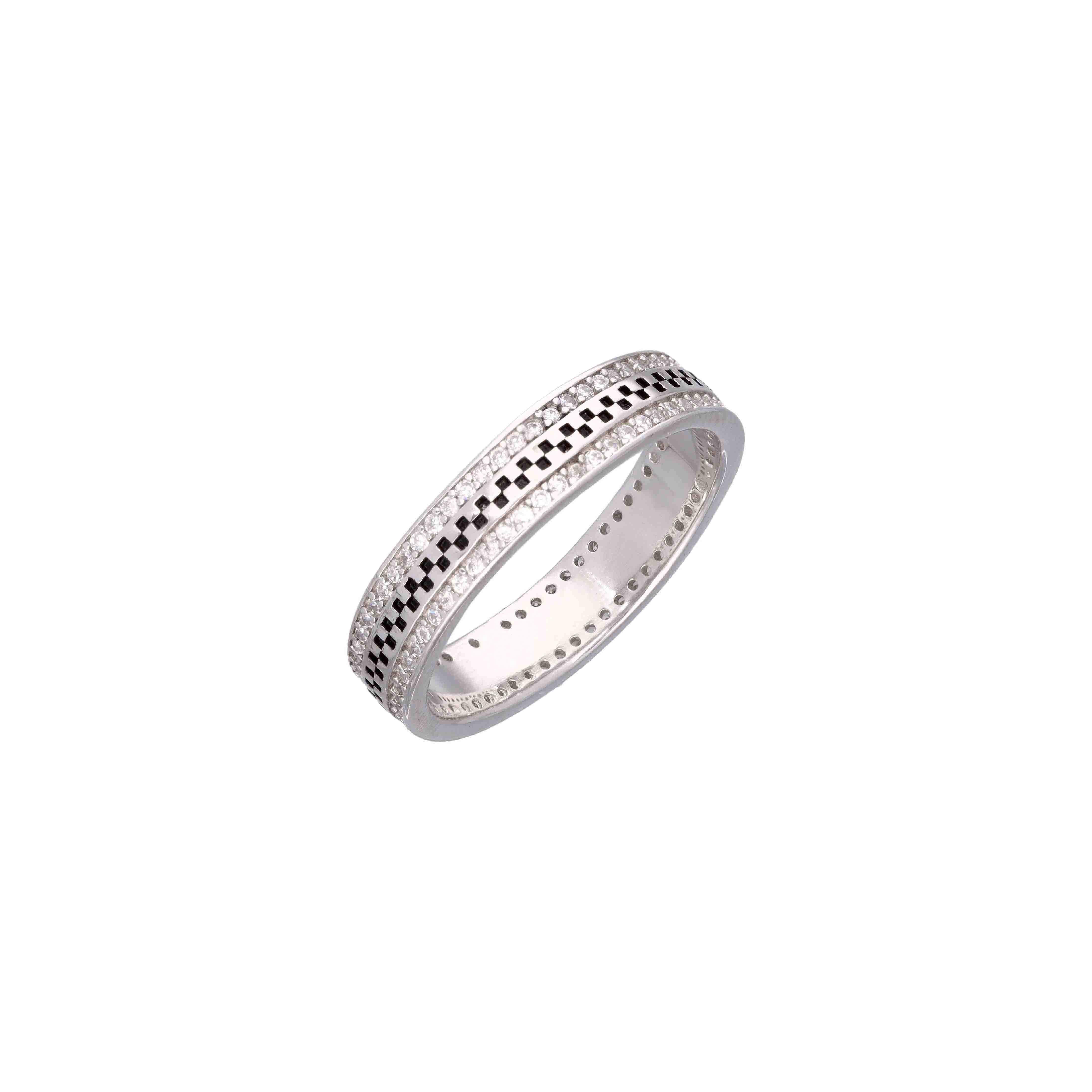 MEN'S ROYAL CHECKERED ZIRCON SILVER BAND - Image 3