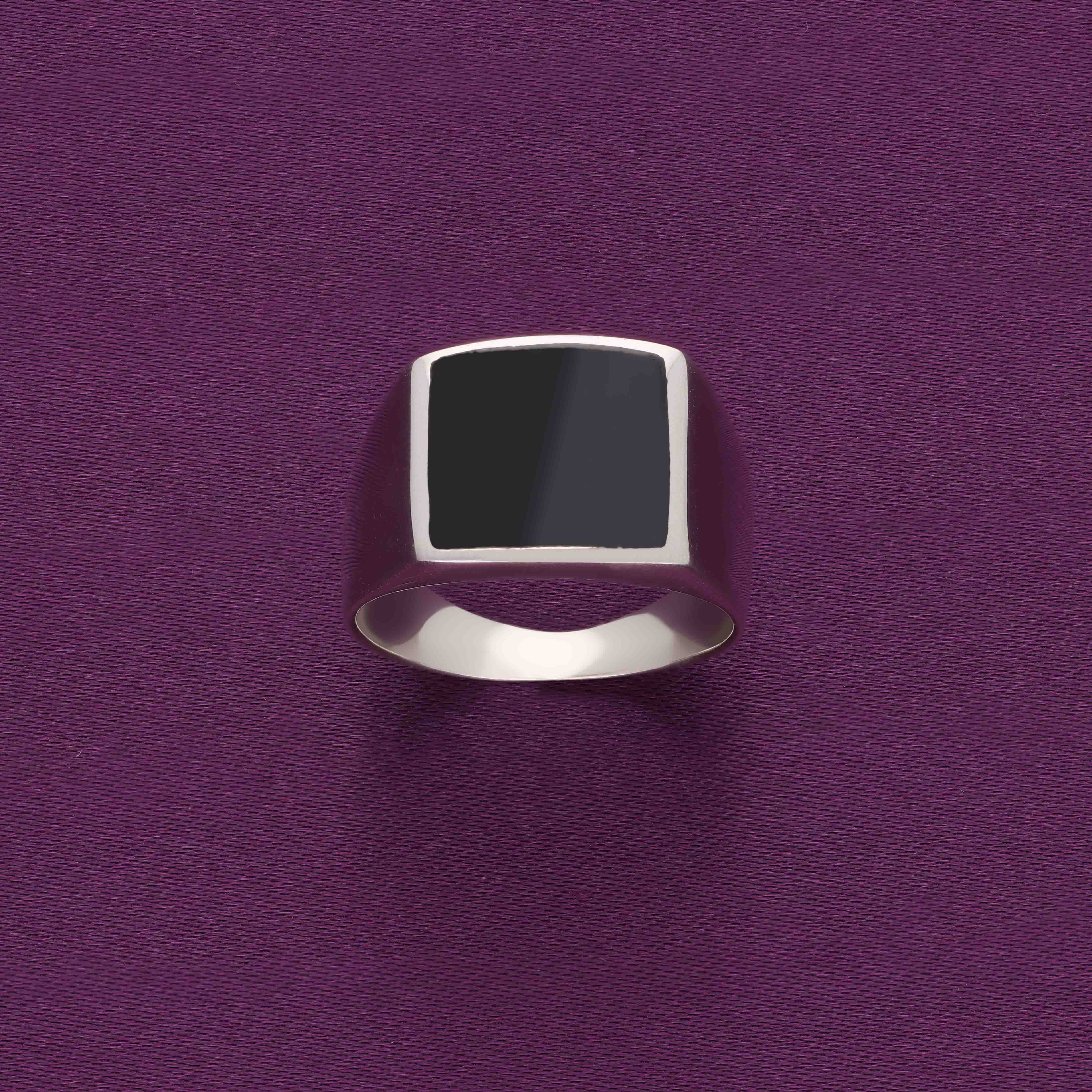 Men's Black Crest Sterling Signet Square Ring - Image 2