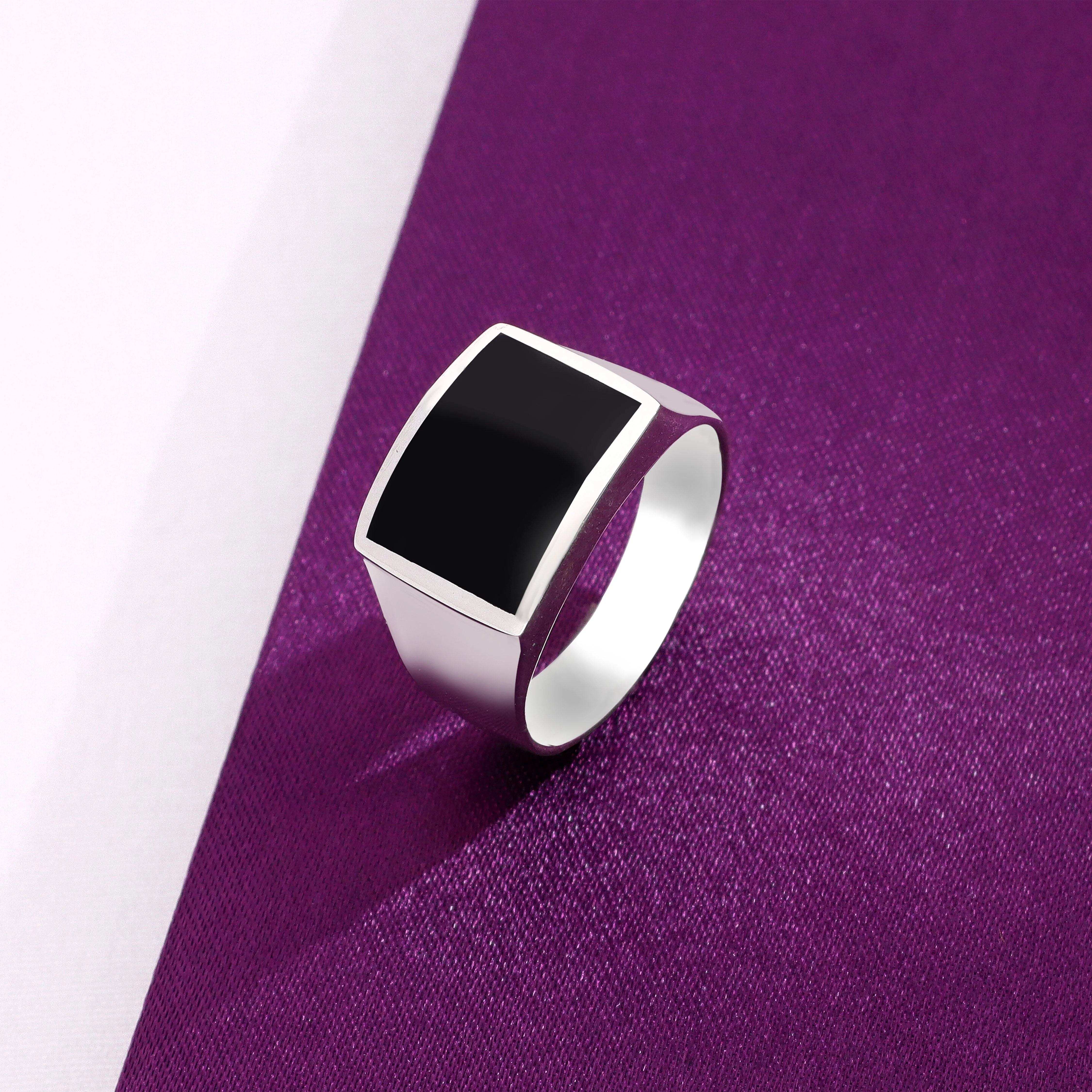 Men's Black Crest Sterling Signet Square Ring - Image 3
