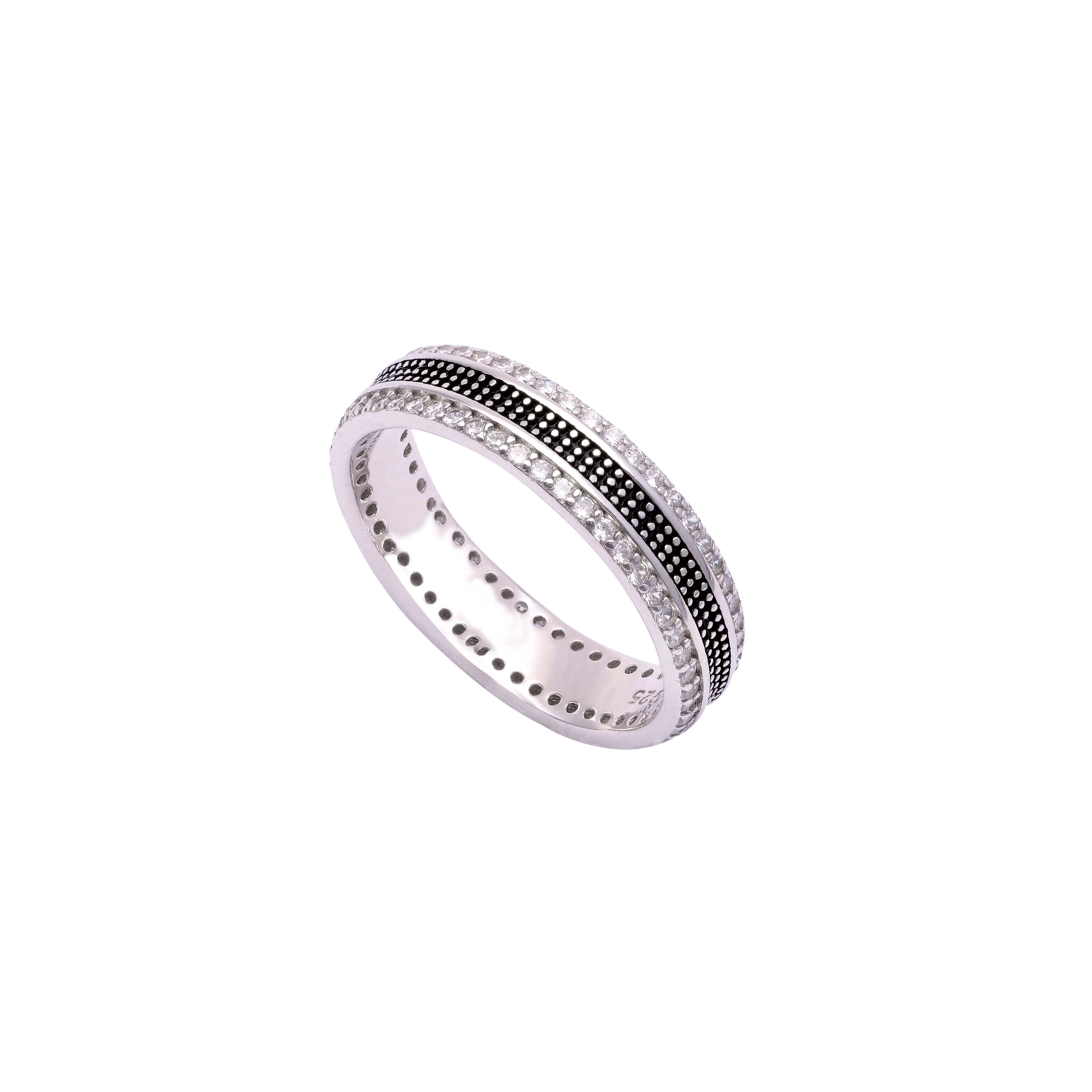 Men's Boldly Engraved Zircon Silver Band - Image 3