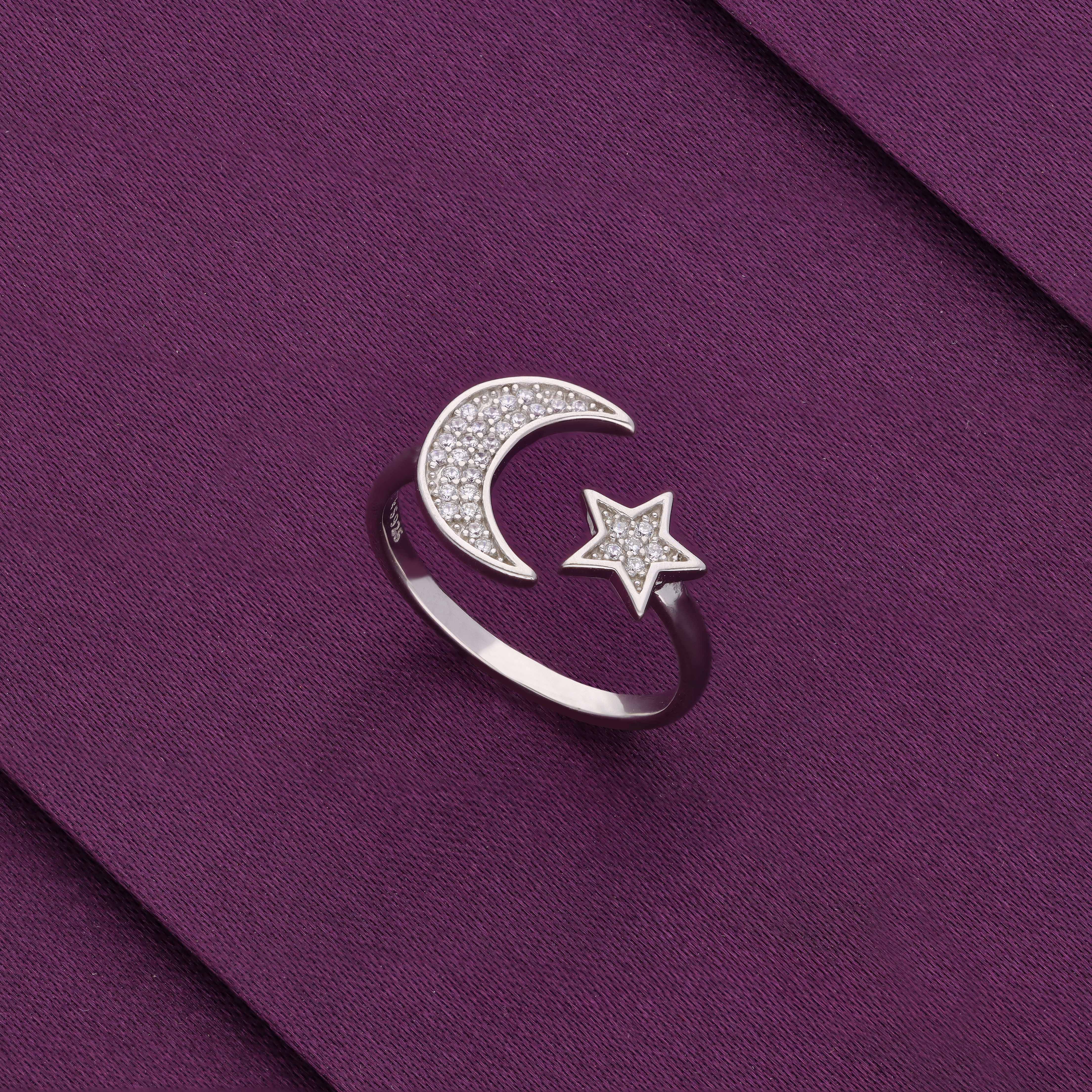 Minimalistic Moon & Star Silver Ring - Image 3