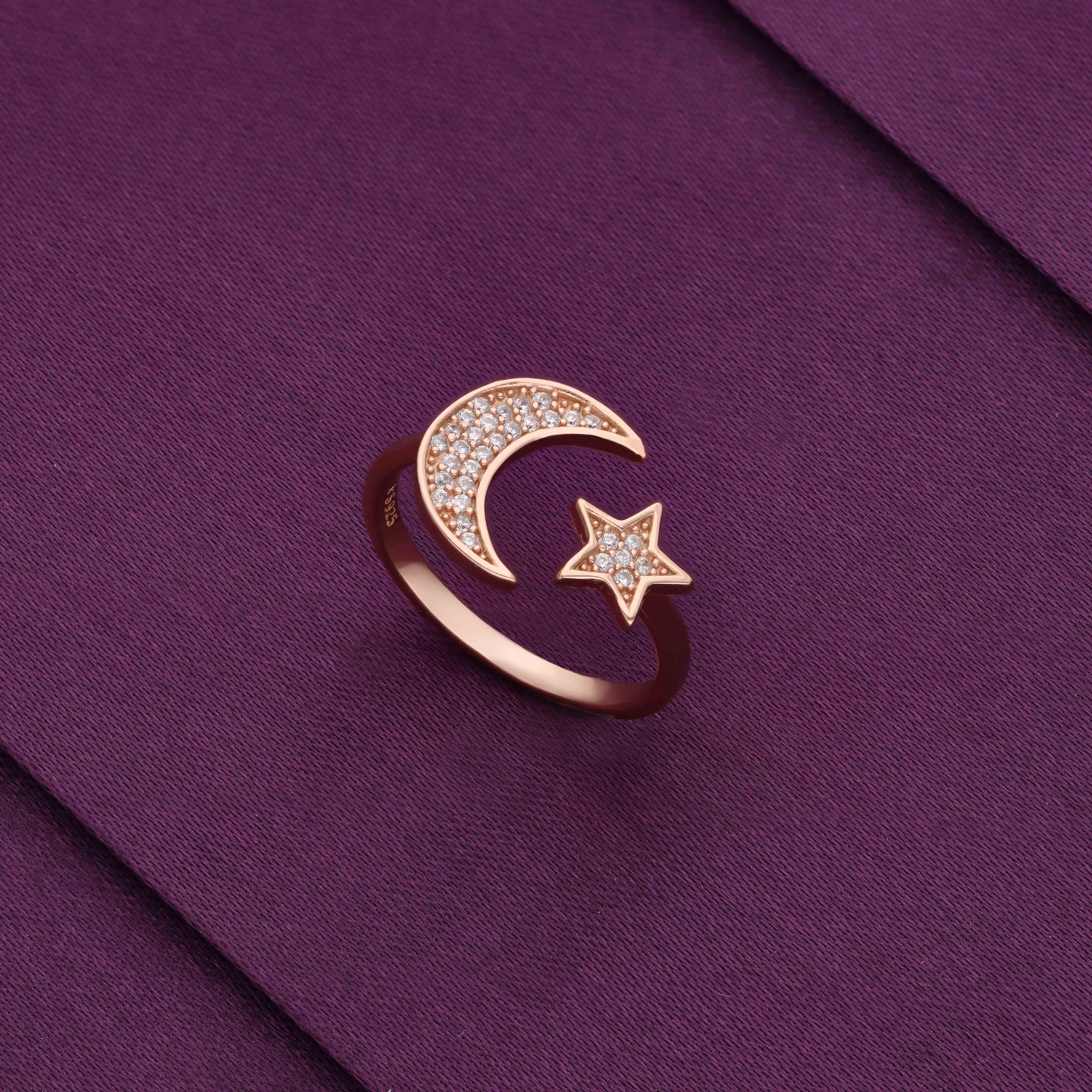 Minimalistic Moon & Star Silver Ring - Image 4