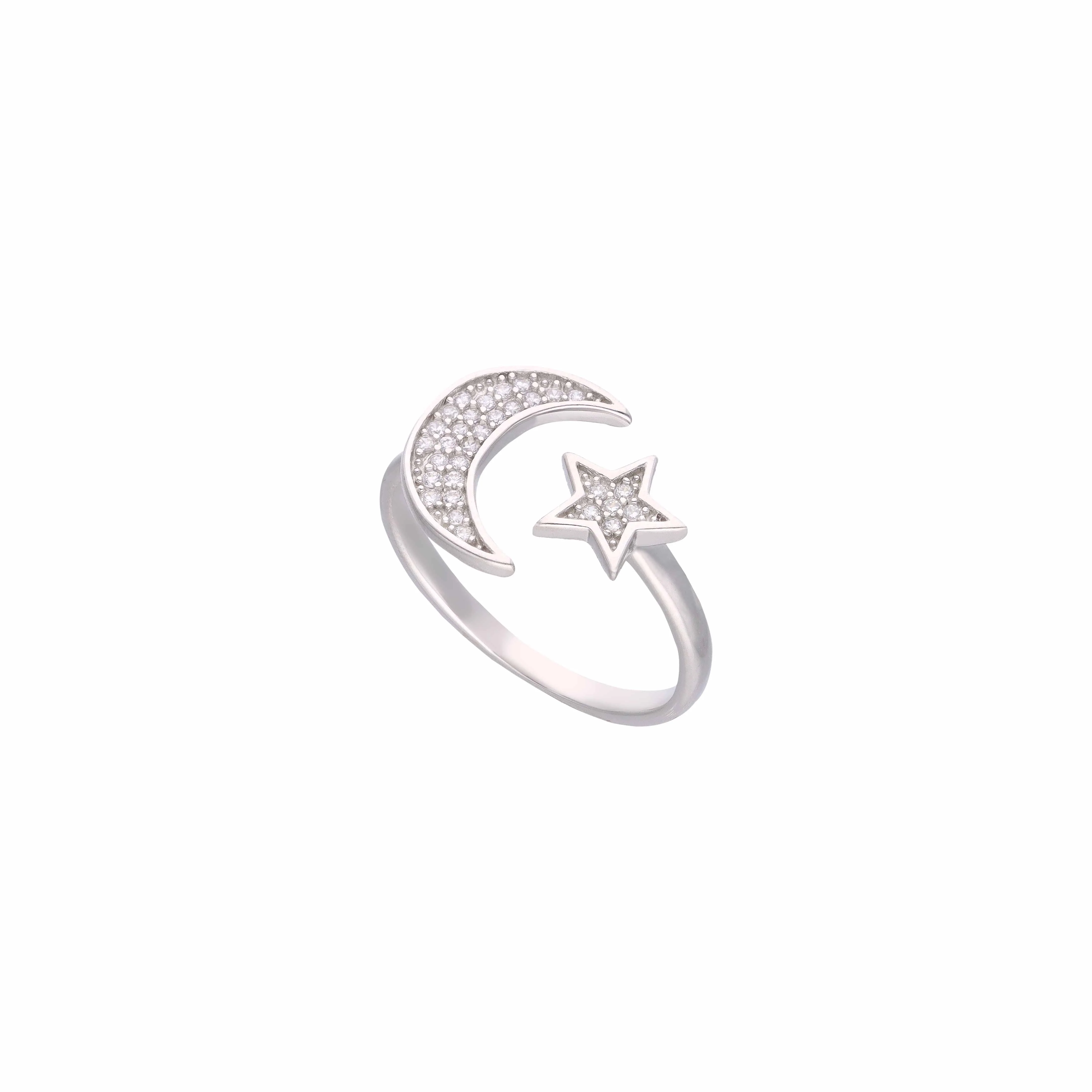 Minimalistic Moon & Star Silver Ring - Image 5