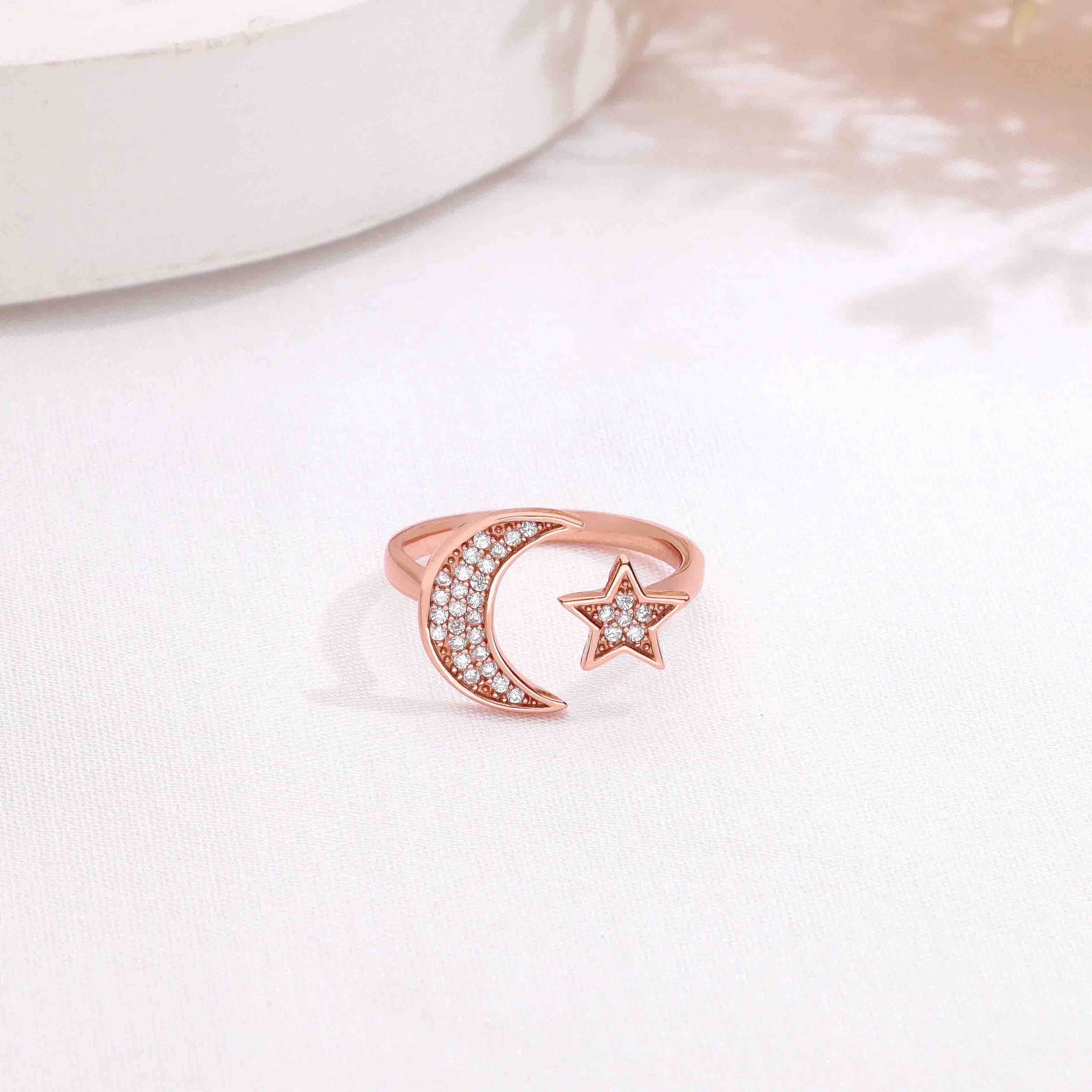 Minimalistic Moon & Star Silver Ring - Image 7