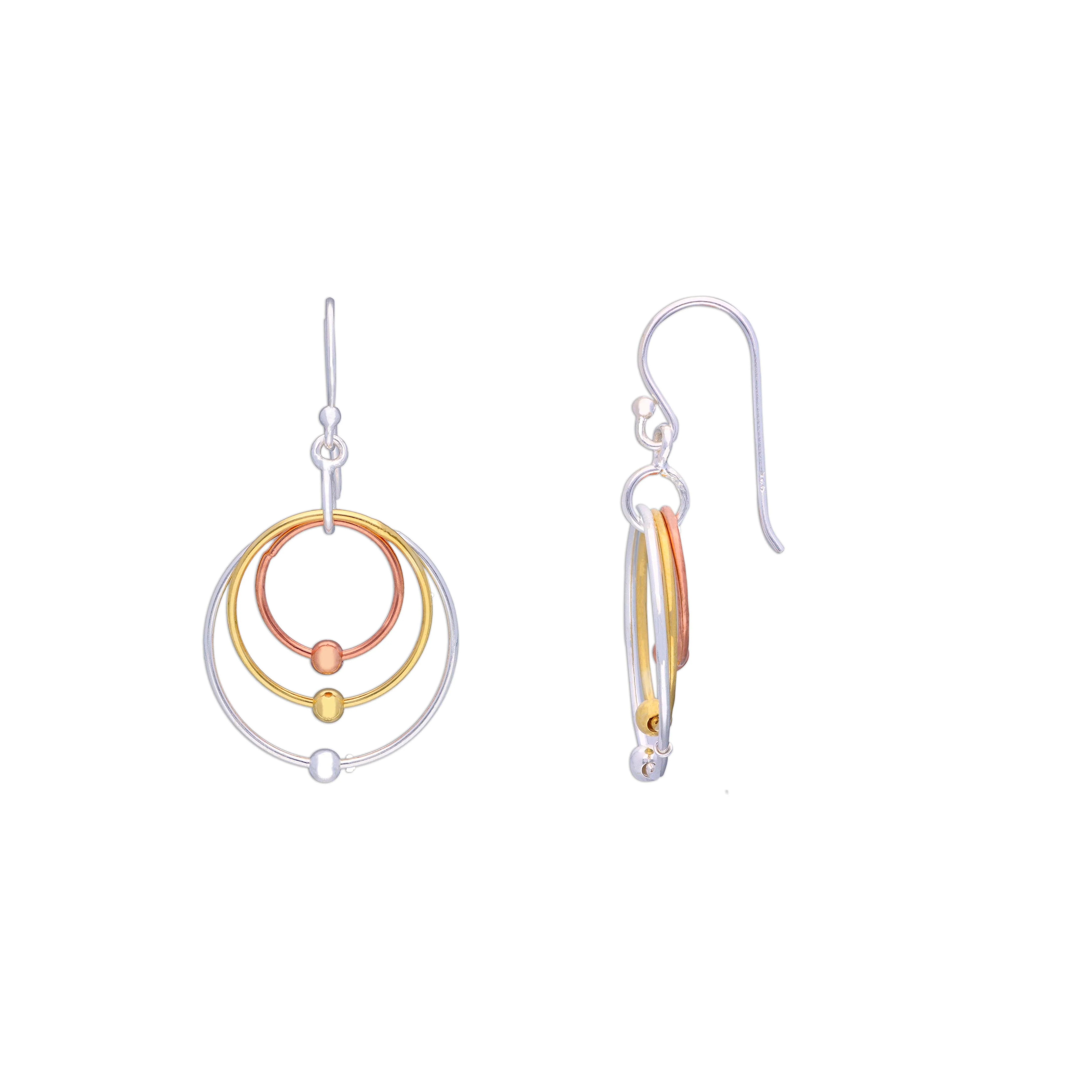 Multi Hoops Dangler Silver Earrings - Image 3