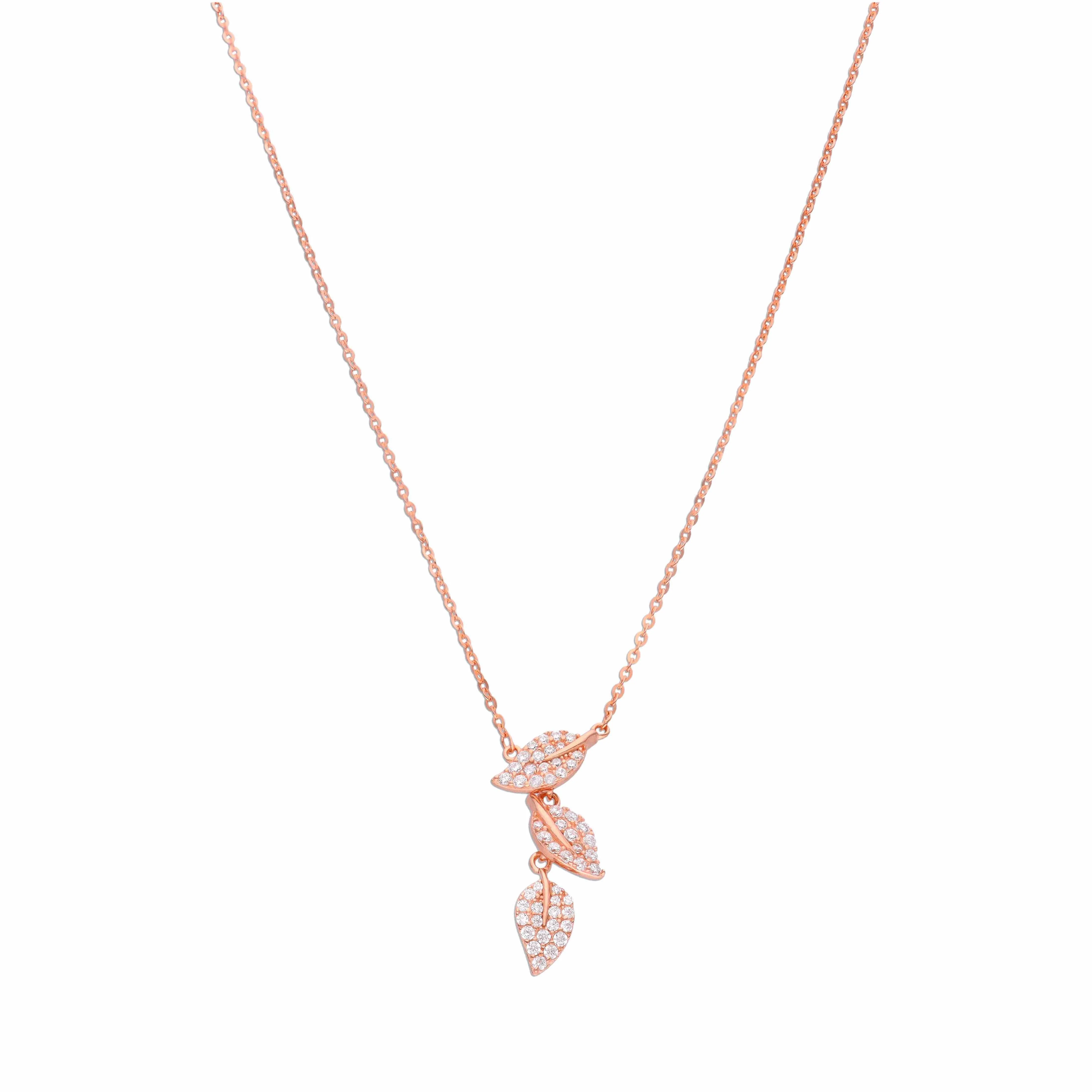 Strand Of Rose Gold Leaves Casual Silver Necklace - Image 3
