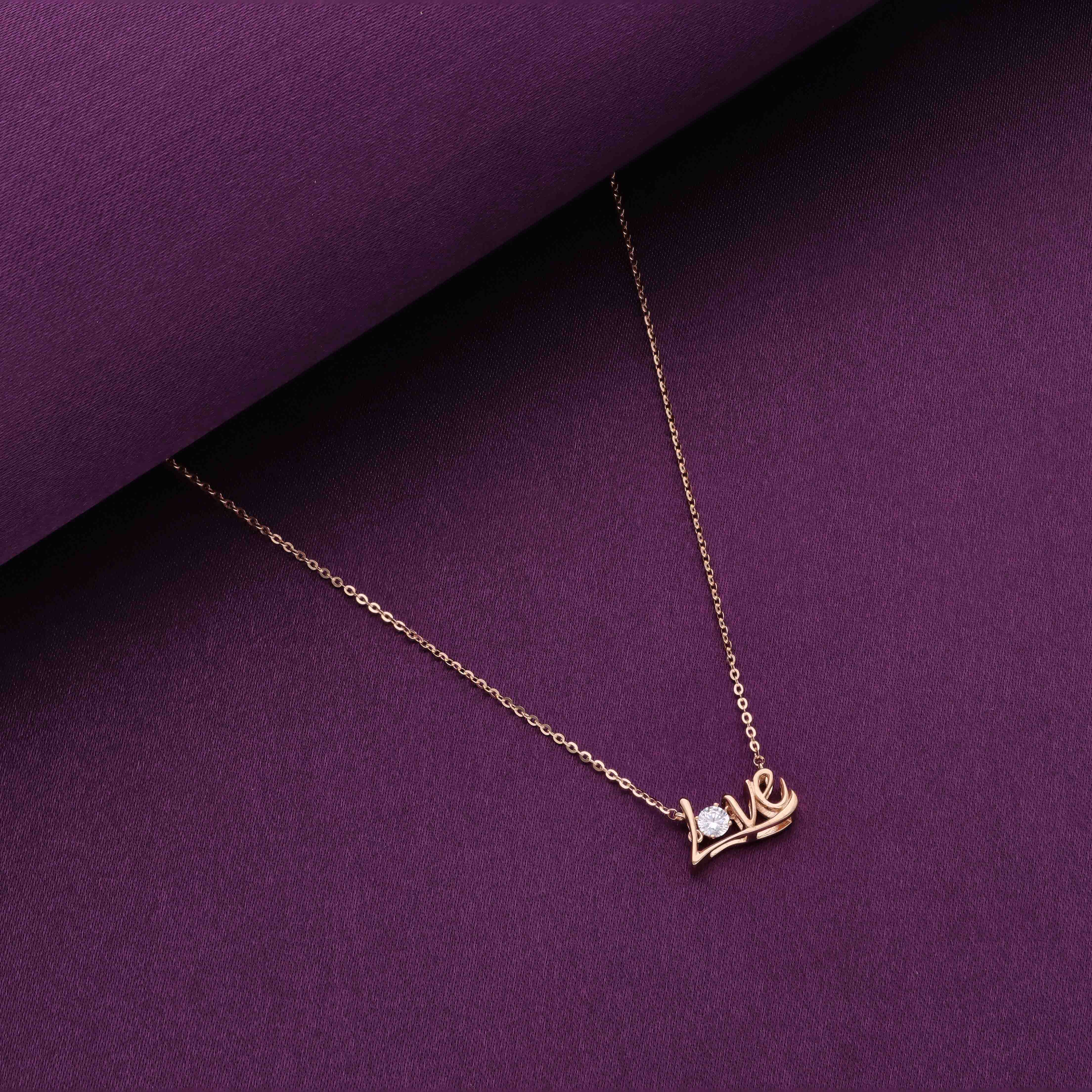 Zircon Studded Silver Love Necklace - Image 2