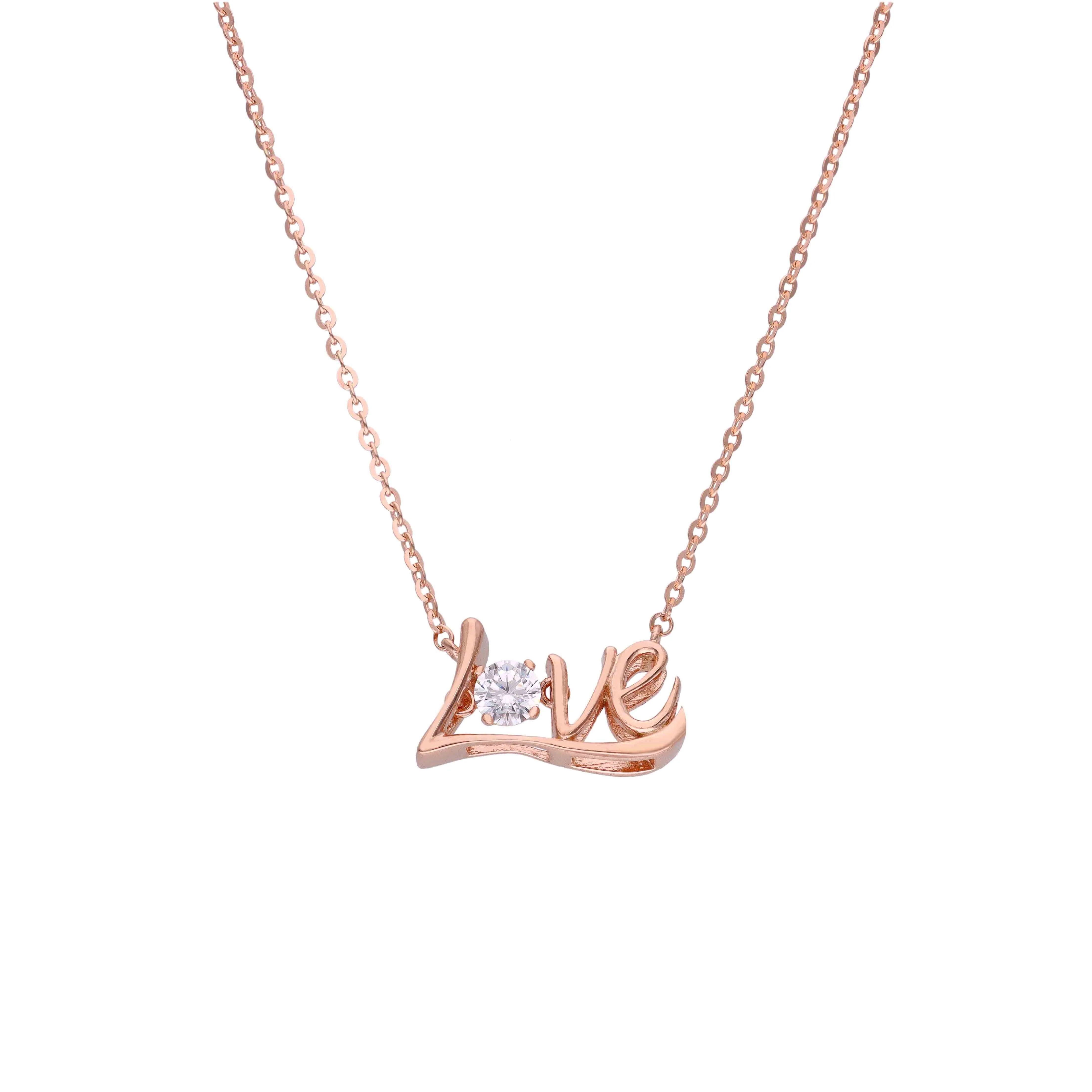 Zircon Studded Silver Love Necklace - Image 4