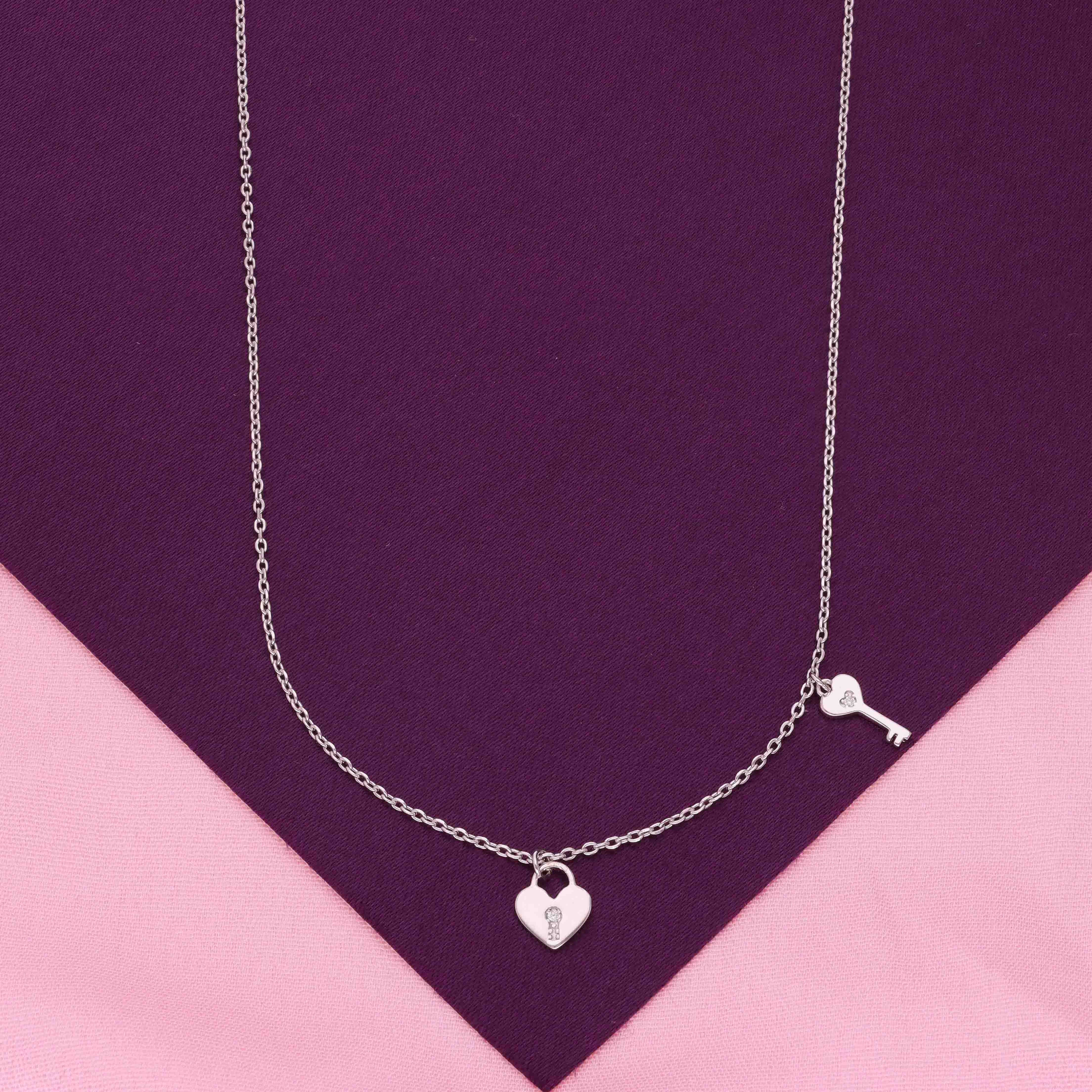 Sterling Silver Heart Lock & Key Necklace - Image 10