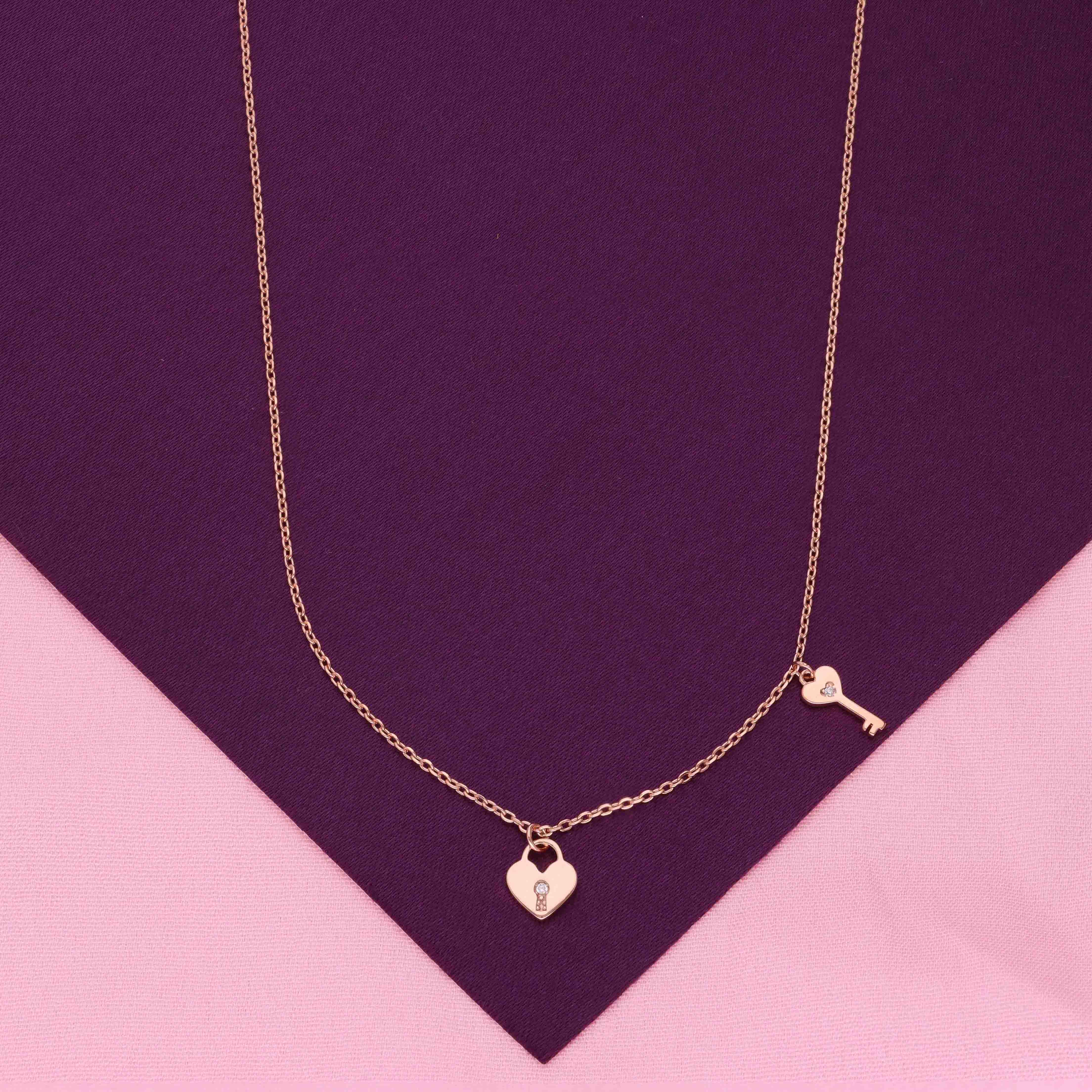 Sterling Silver Heart Lock & Key Necklace - Image 2