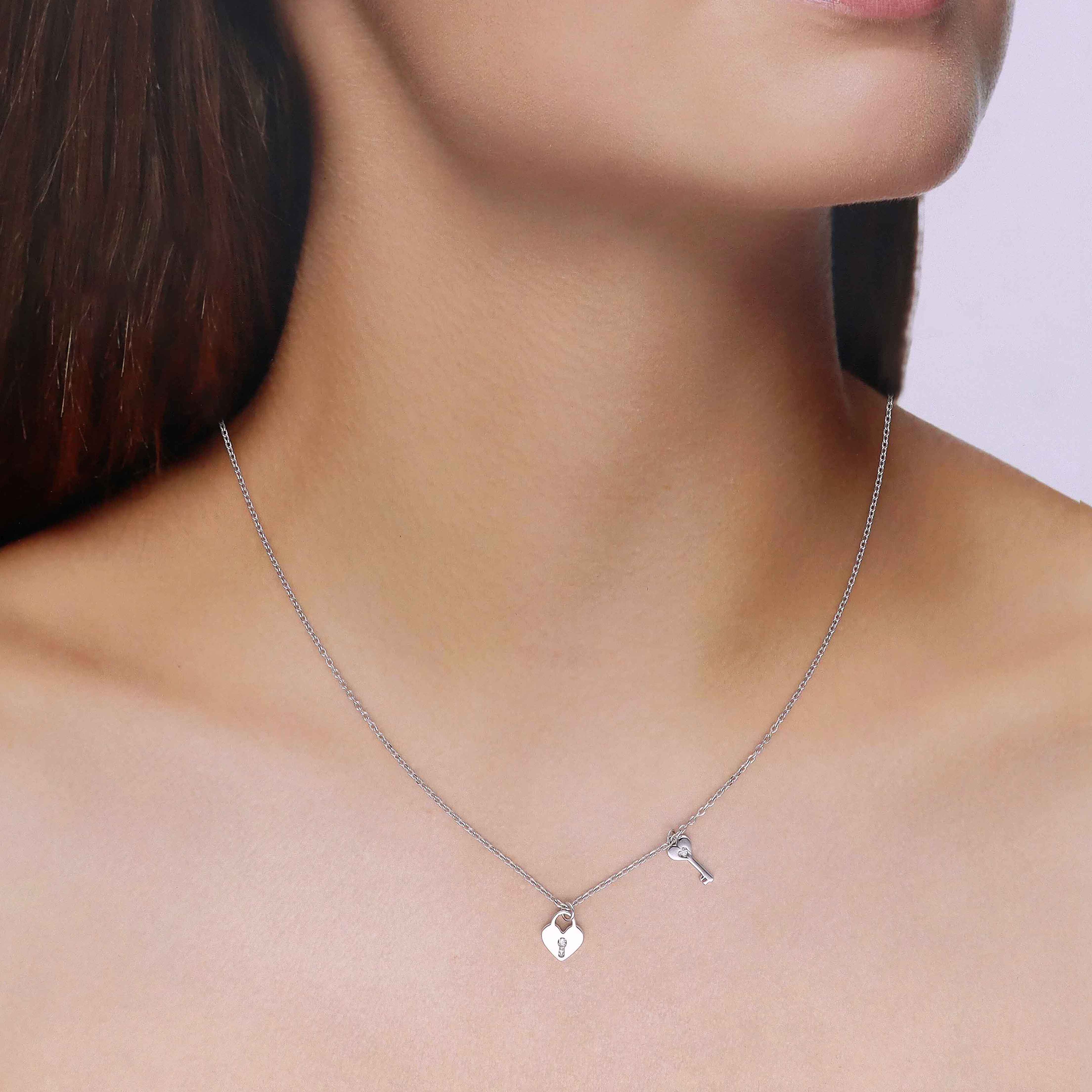 Sterling Silver Heart Lock & Key Necklace - Image 7