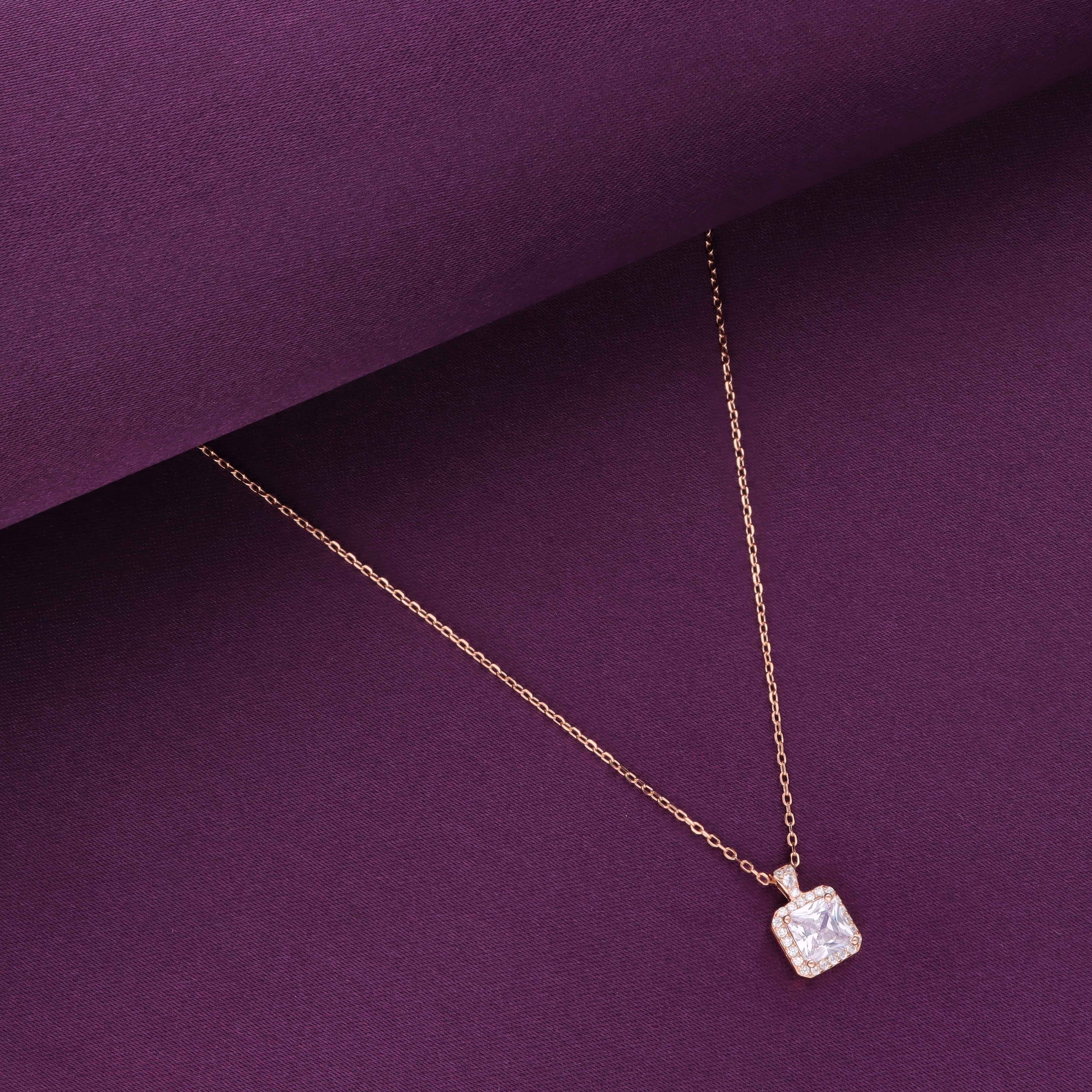 Sterling Silver Square Solitaire Princess Cut Necklace - Image 2