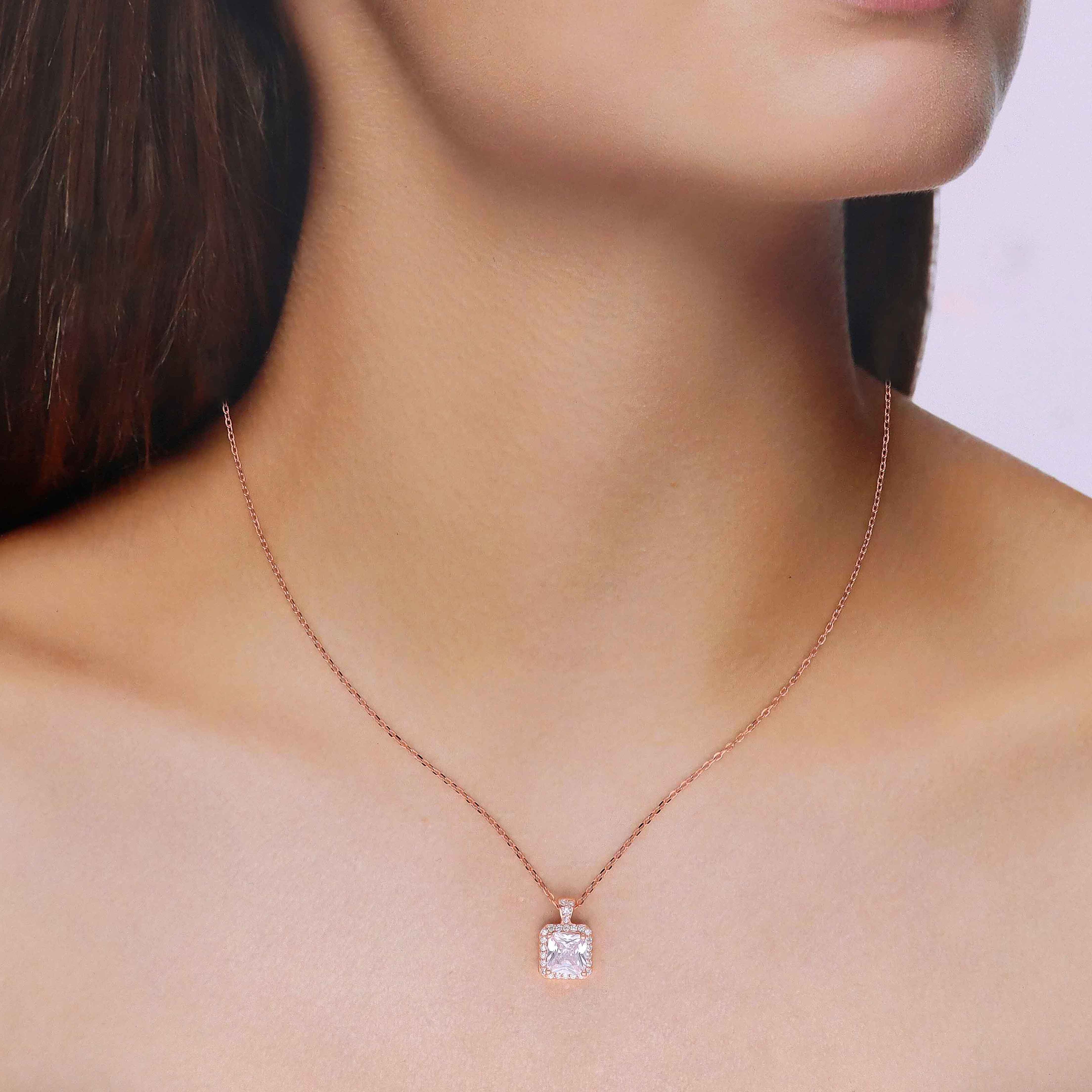 Sterling Silver Square Solitaire Princess Cut Necklace - Image 4