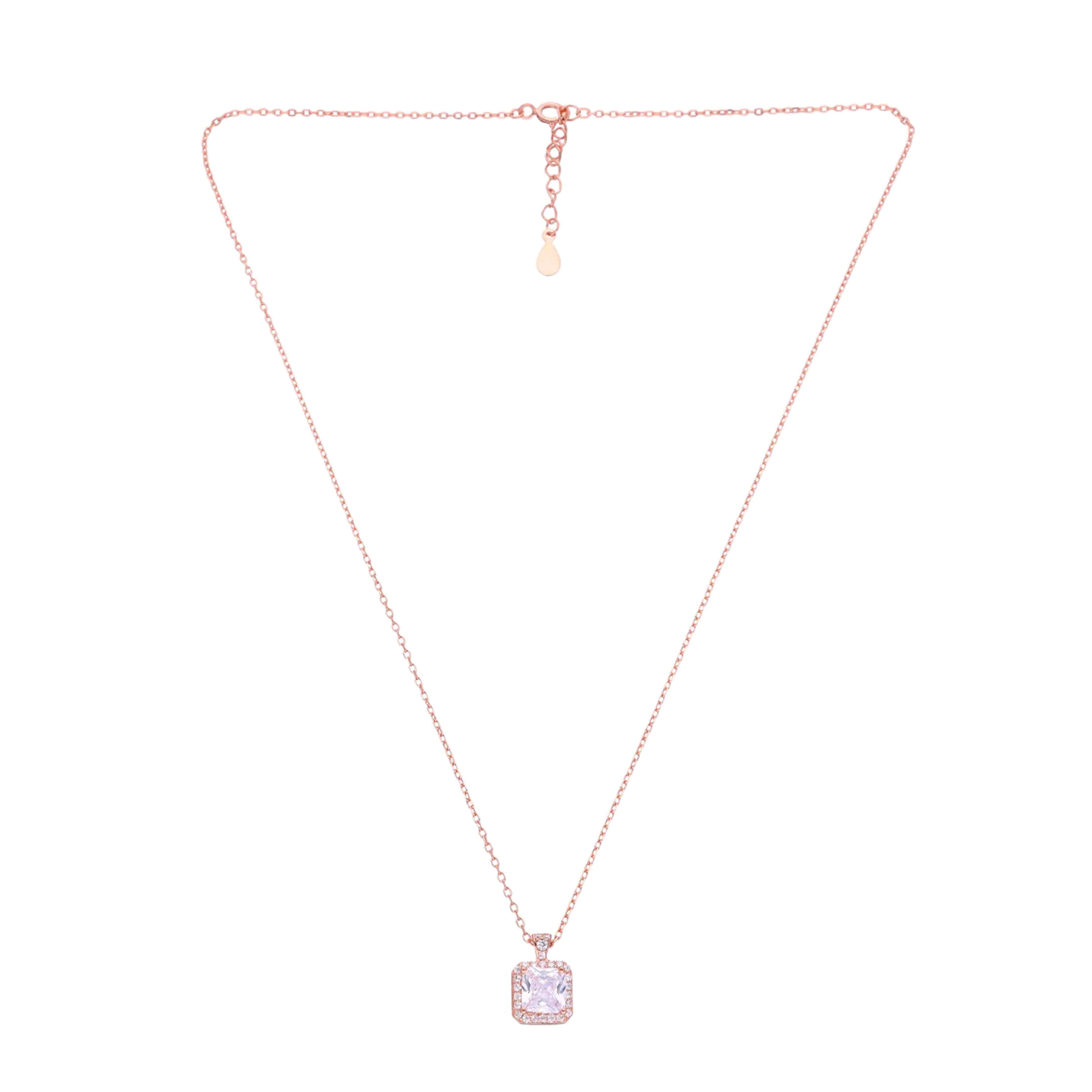 Sterling Silver Square Solitaire Princess Cut Necklace - Image 5