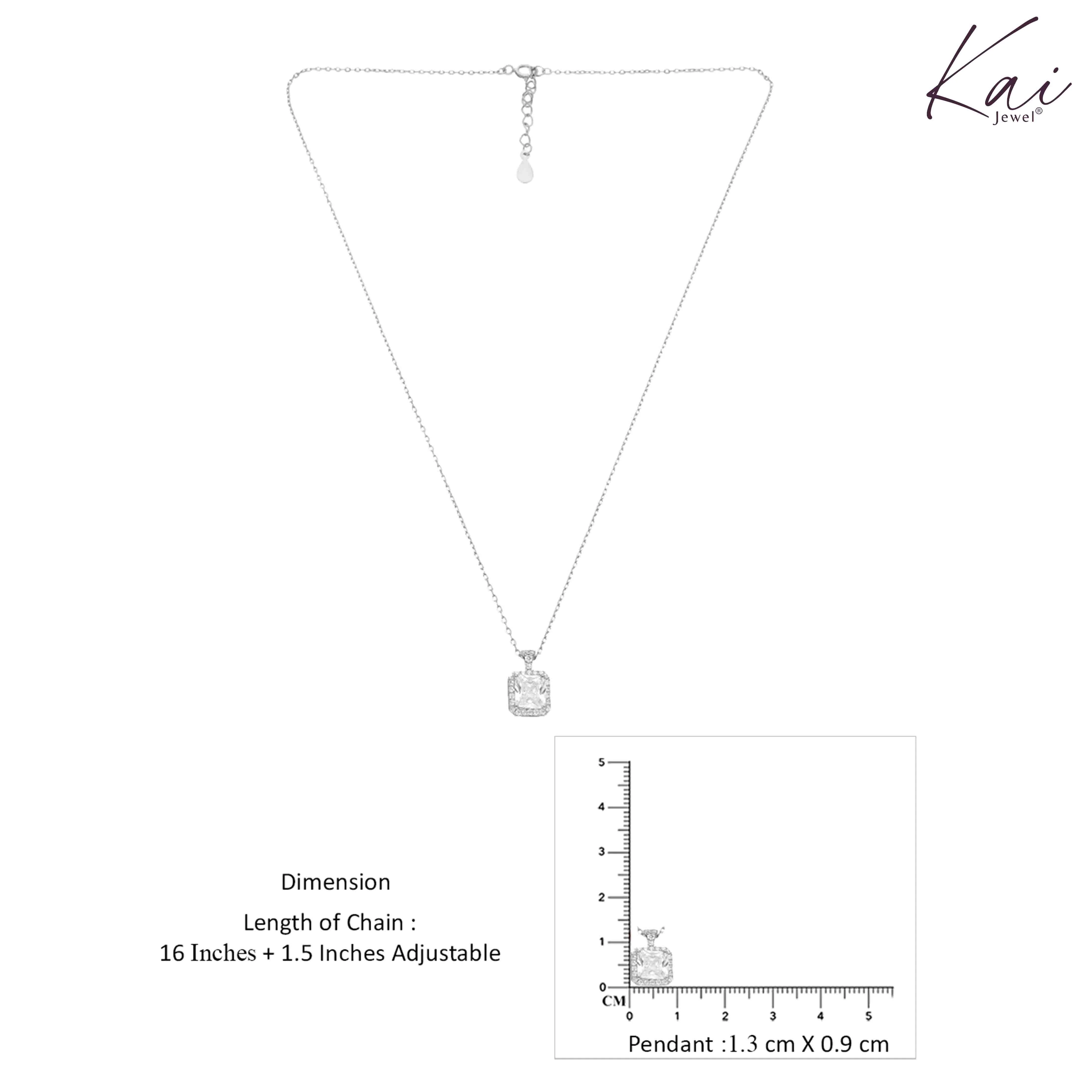 Sterling Silver Square Solitaire Princess Cut Necklace - Image 6