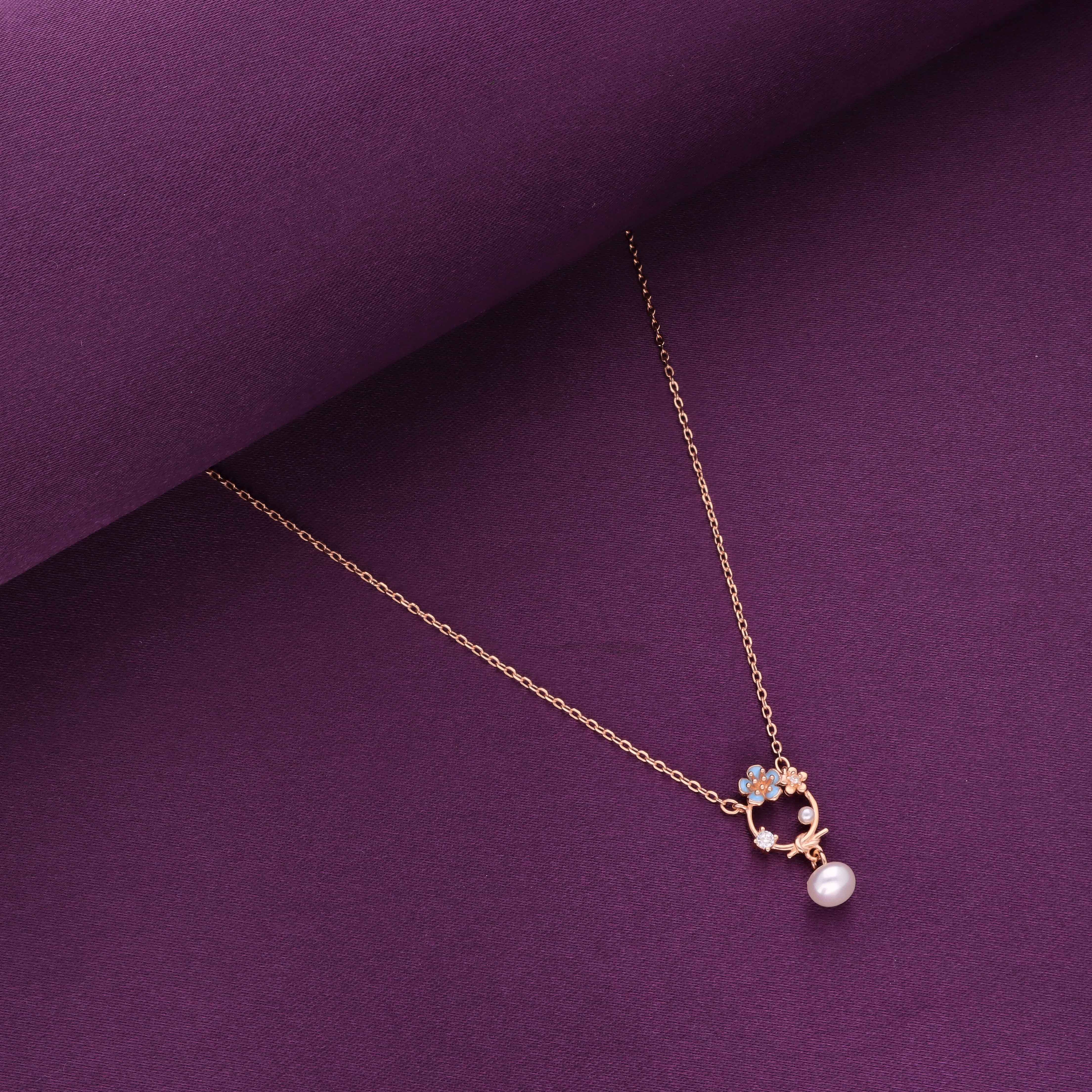 Sterling Silver Floral Pearl Drop Necklace - Image 2