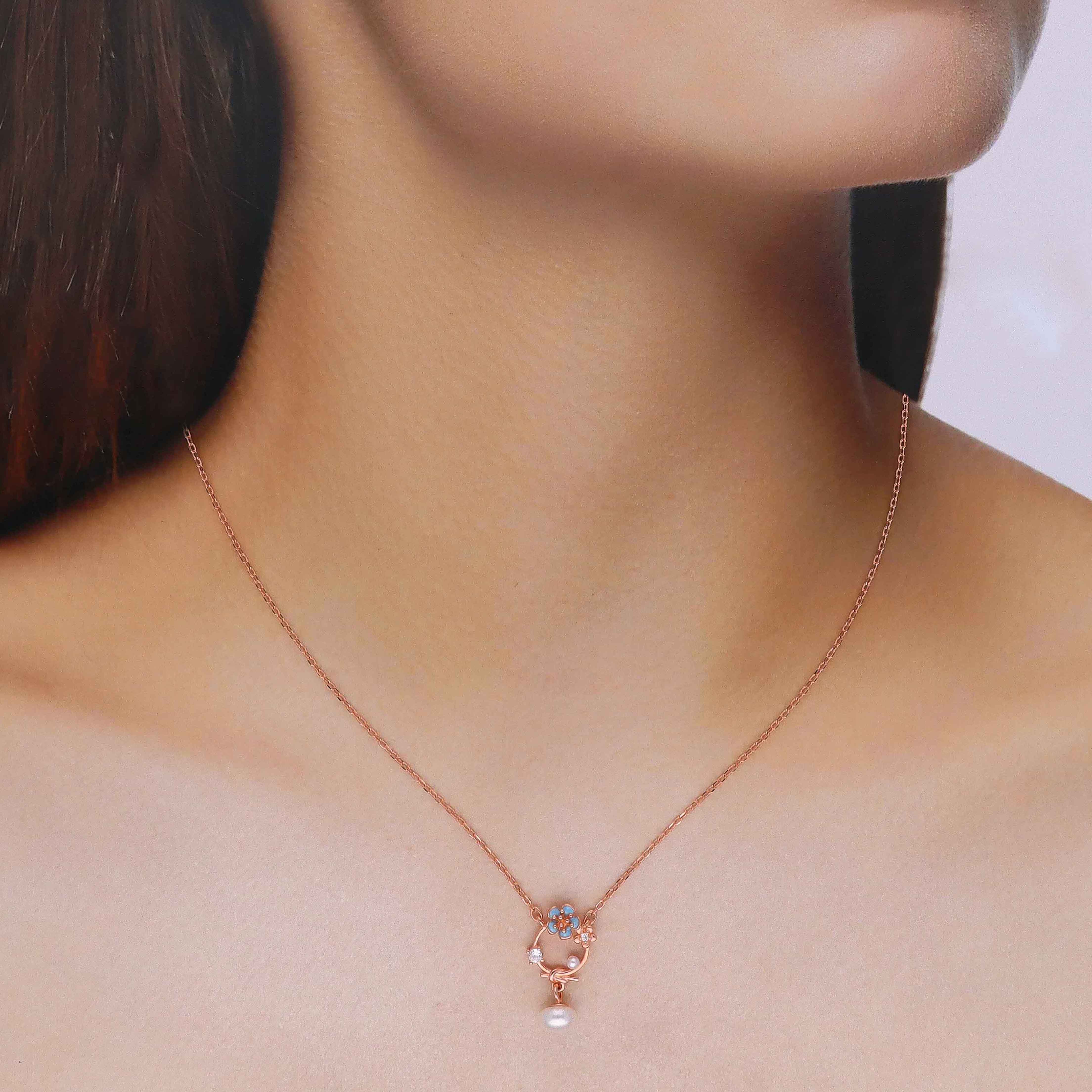 Sterling Silver Floral Pearl Drop Necklace - Image 4