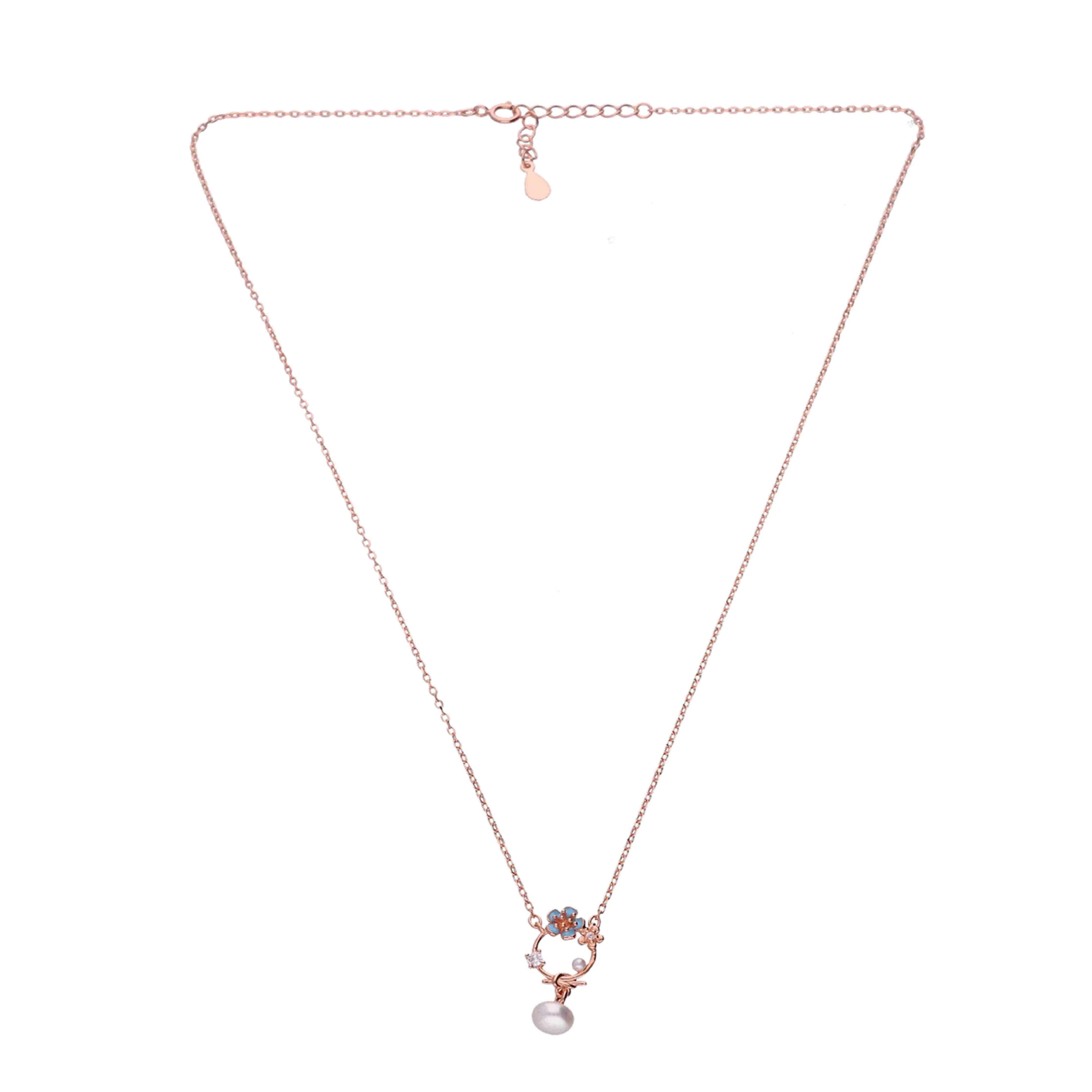Sterling Silver Floral Pearl Drop Necklace - Image 5