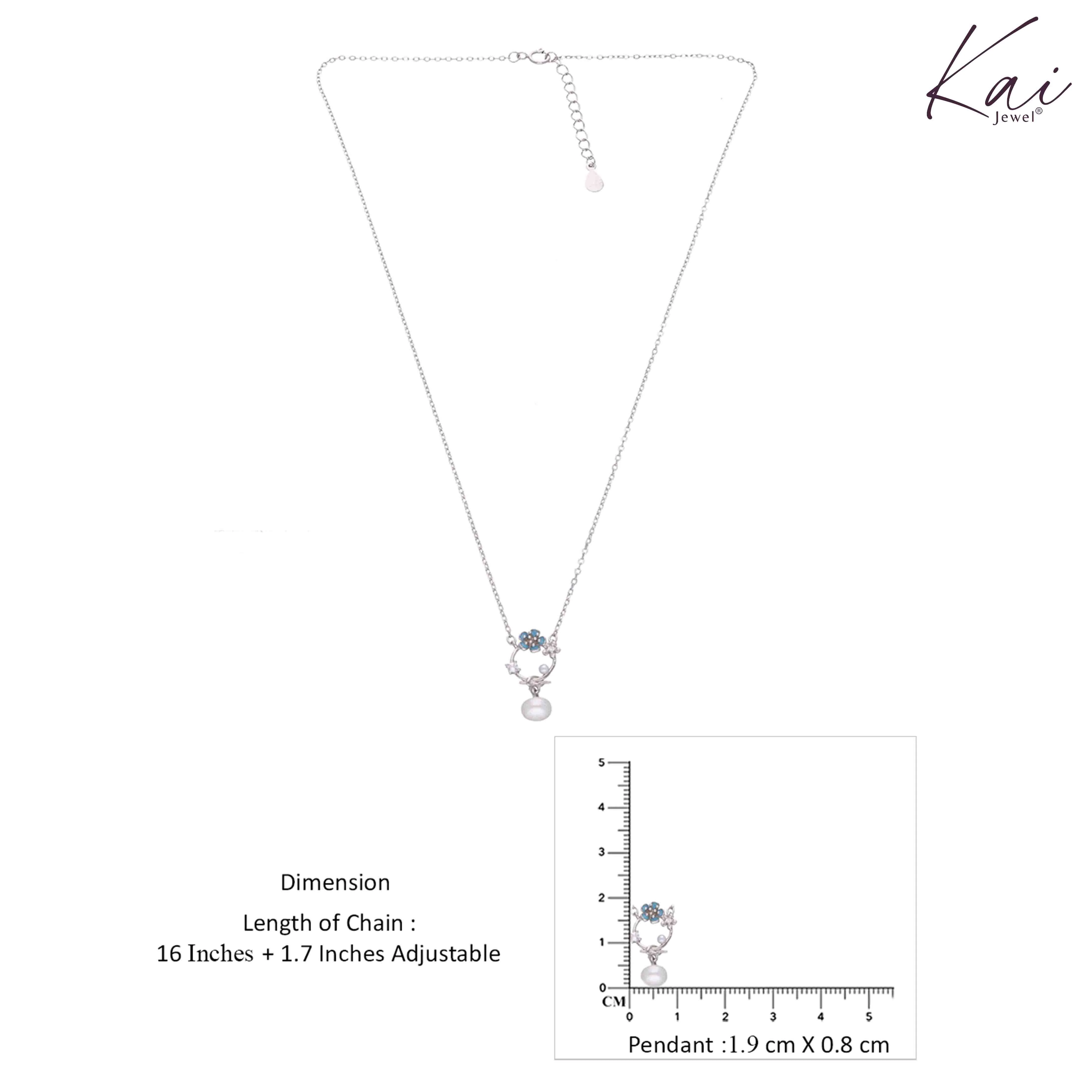 Sterling Silver Floral Pearl Drop Necklace - Image 6