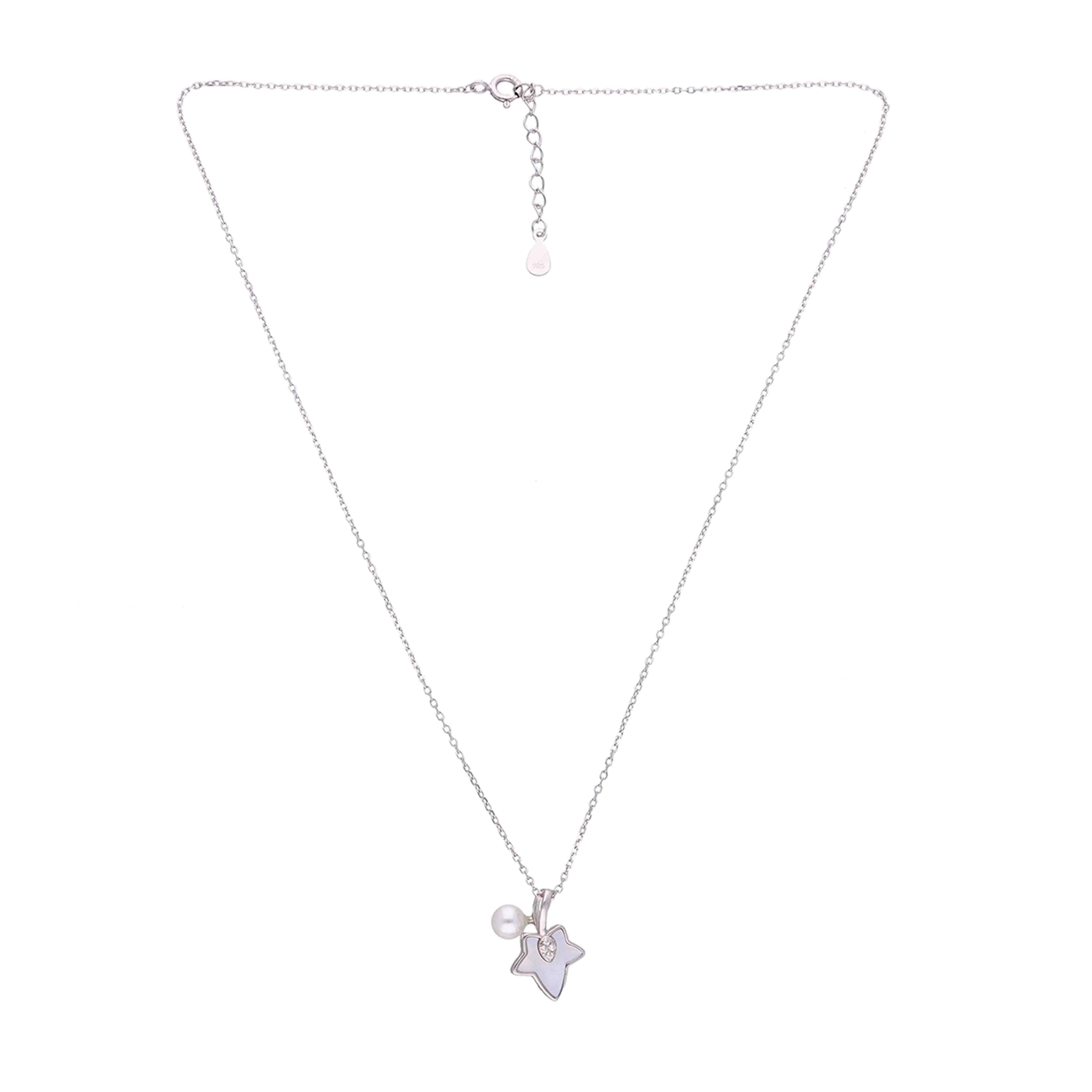 Sterling Silver Maple Leaf & Pearl Drop Necklace - Image 7