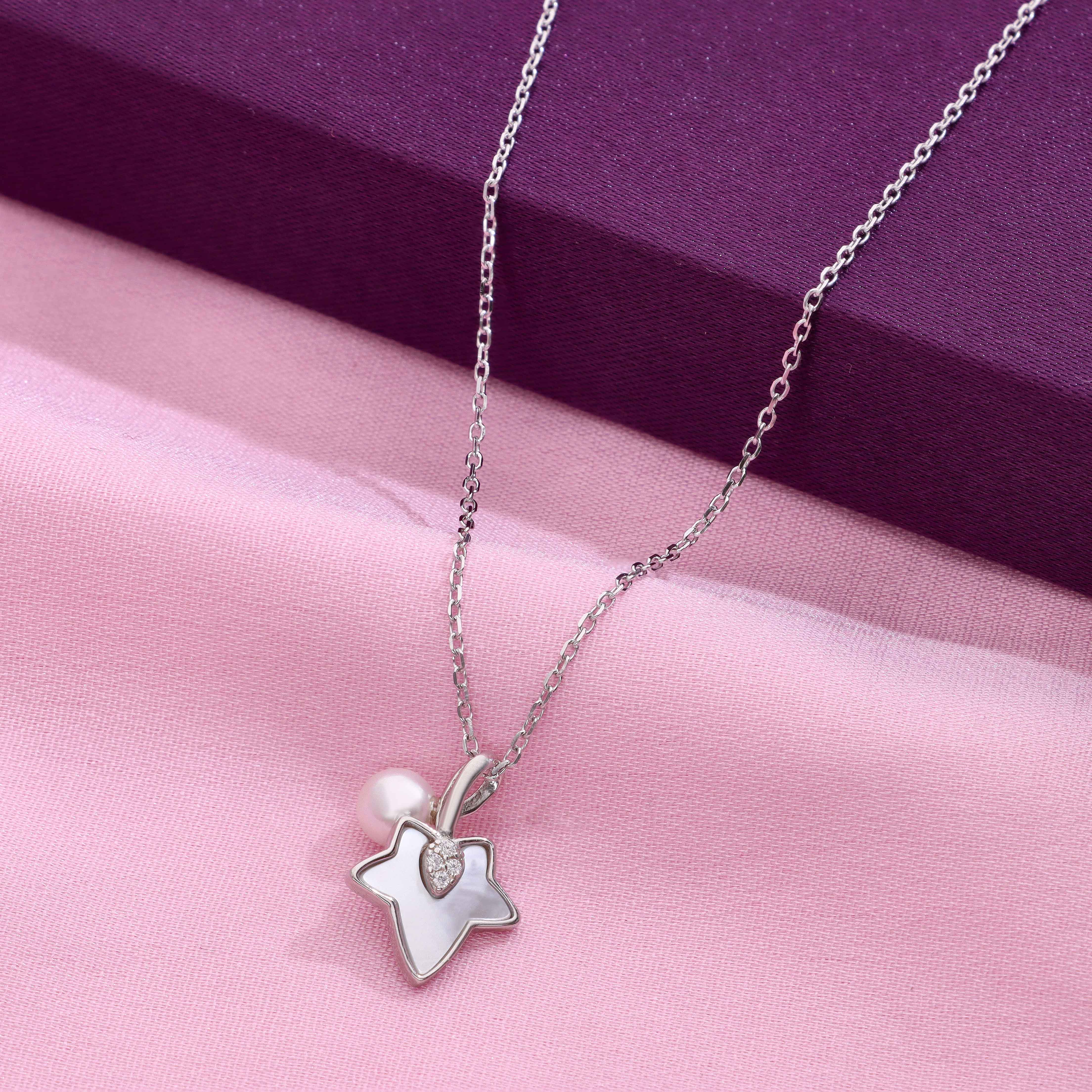 Sterling Silver Maple Leaf & Pearl Drop Necklace - Image 9