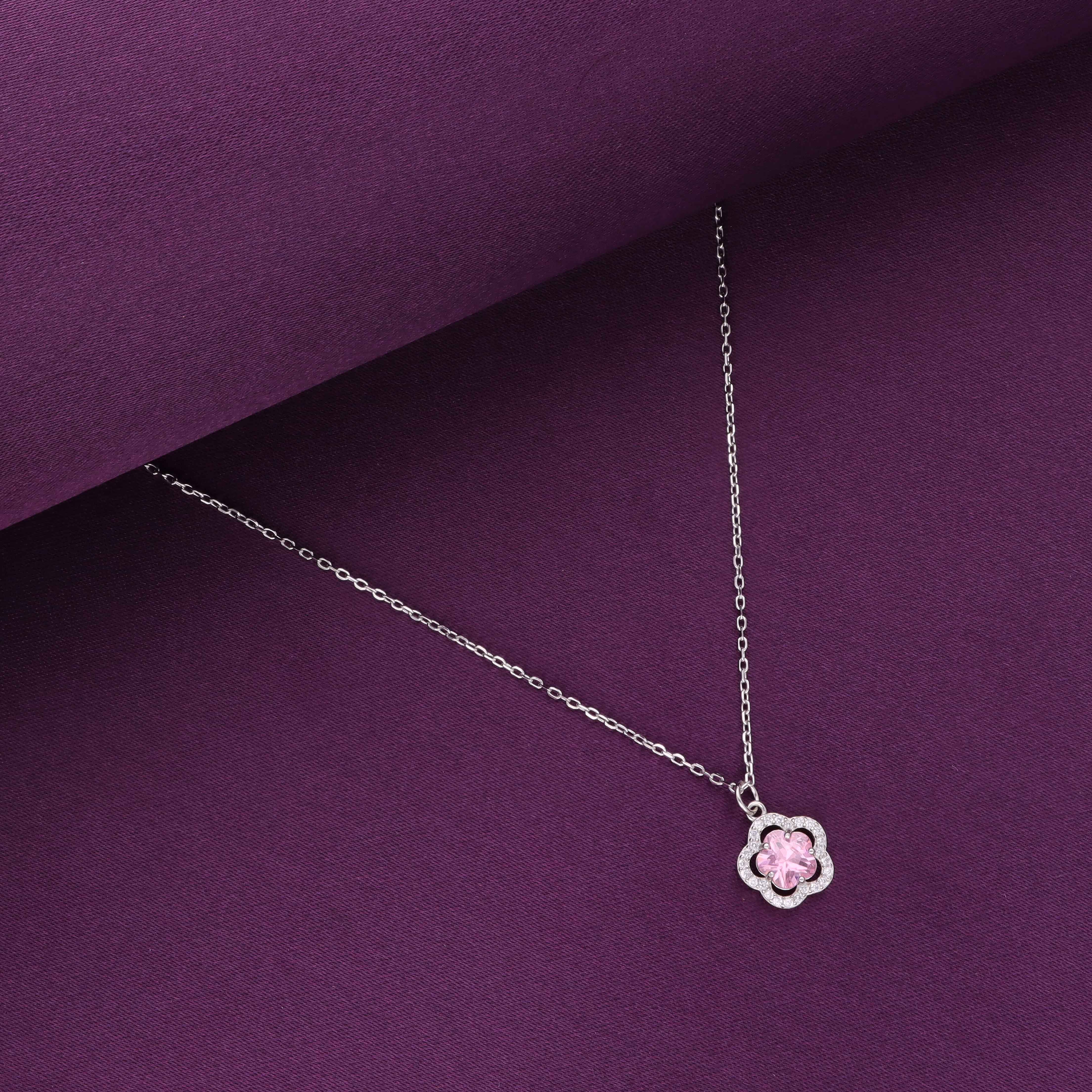 Sterling Silver Pink Zircon Floral Necklace - Image 3