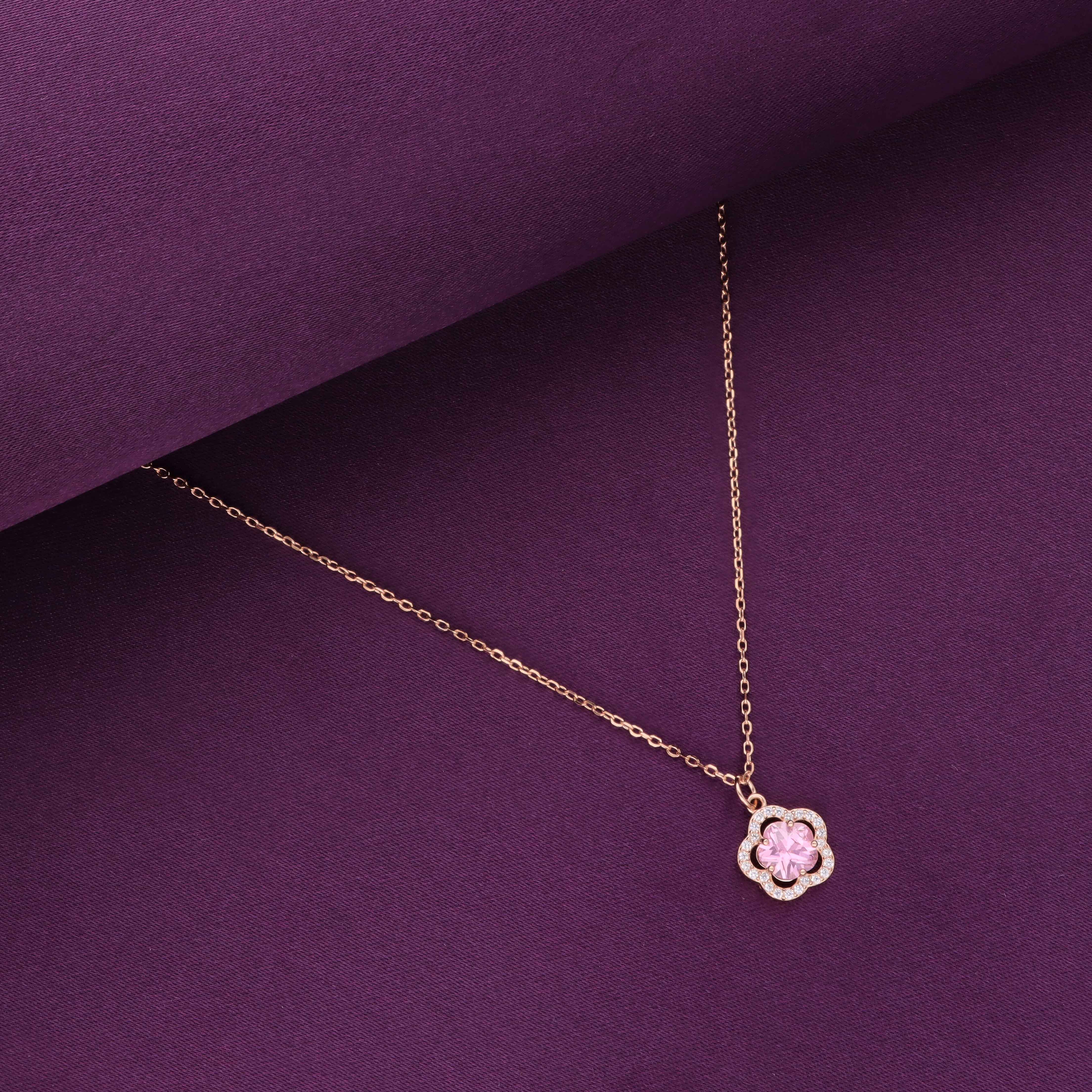 Sterling Silver Pink Zircon Floral Necklace - Image 4