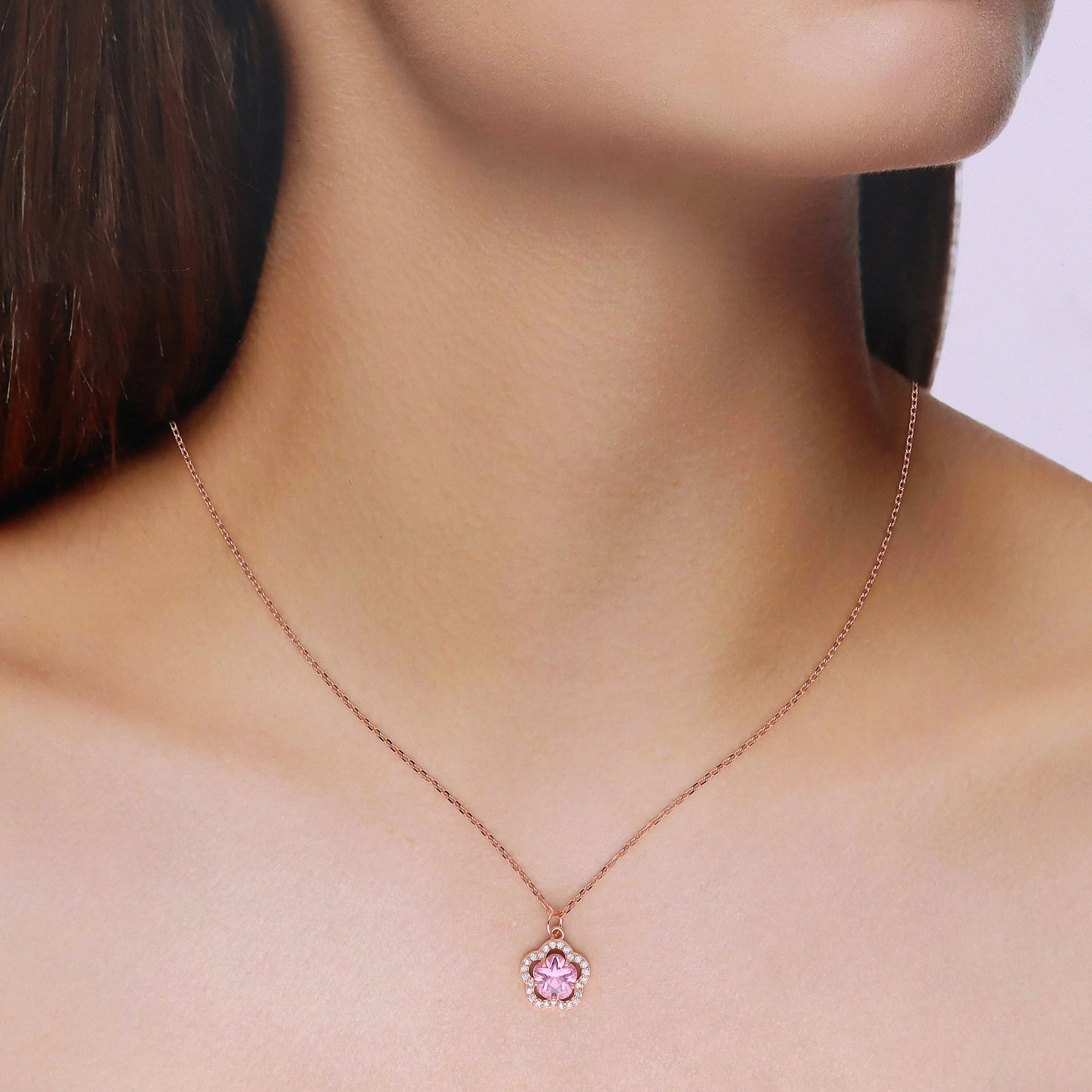 Sterling Silver Pink Zircon Floral Necklace - Image 6