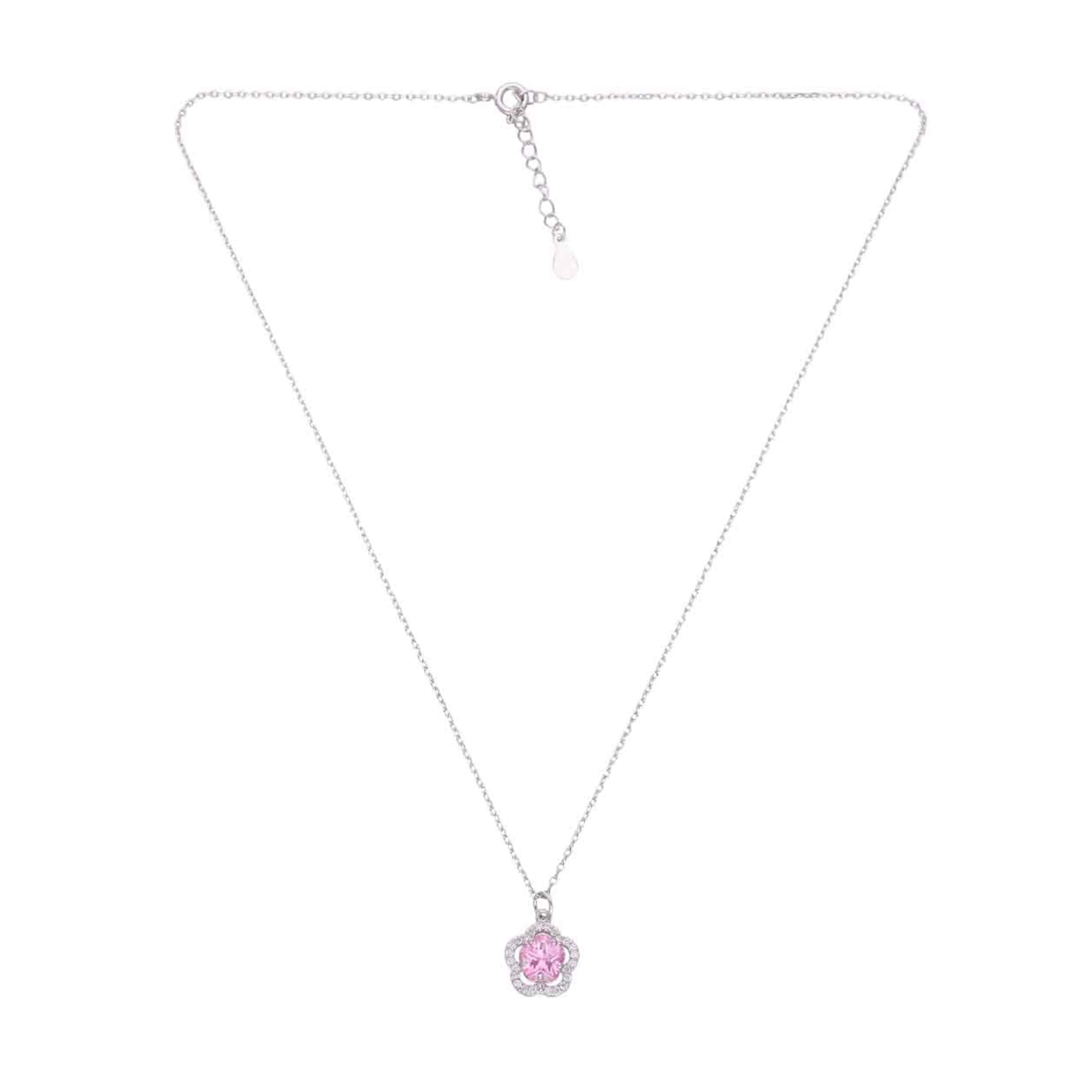 Sterling Silver Pink Zircon Floral Necklace - Image 7