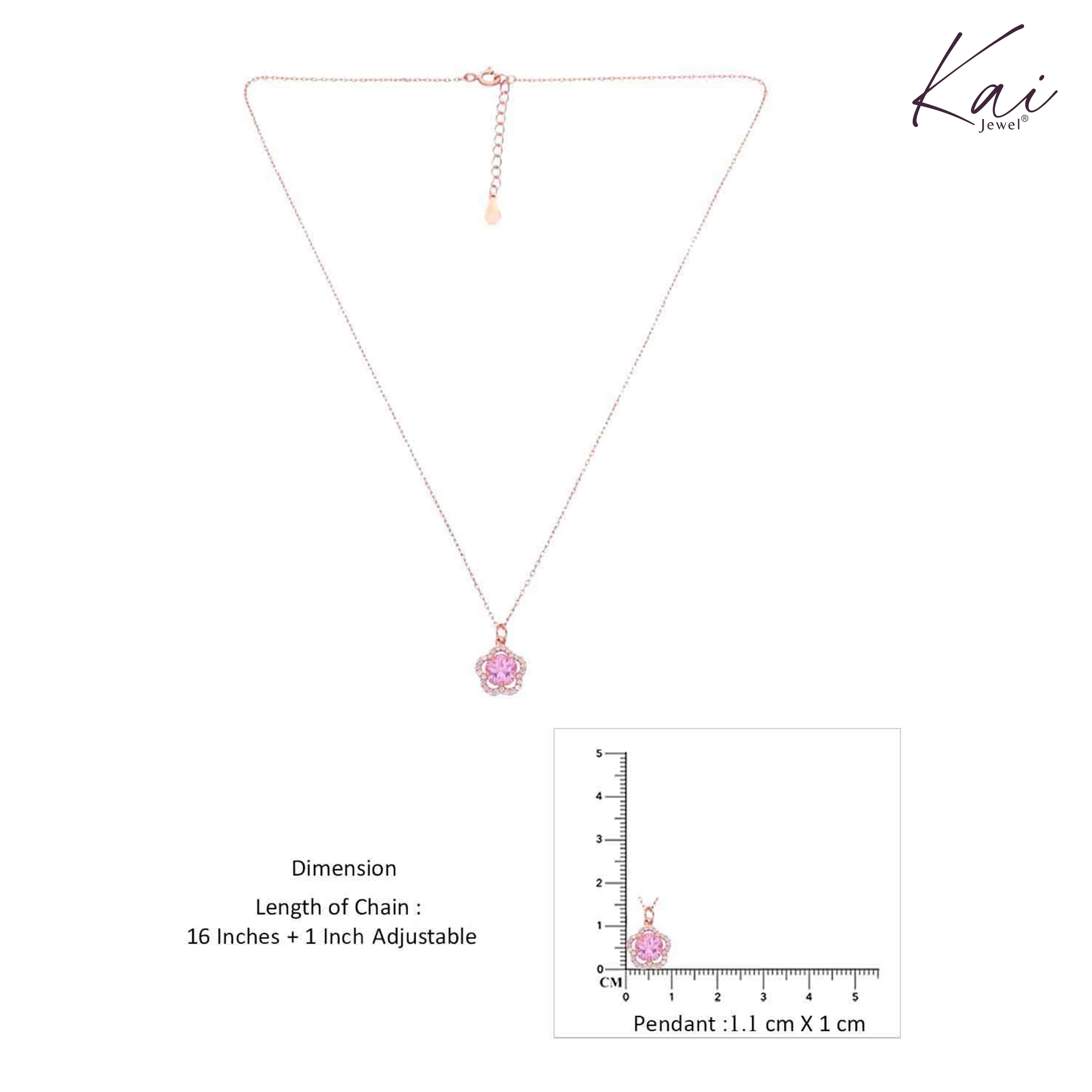 Sterling Silver Pink Zircon Floral Necklace - Image 8