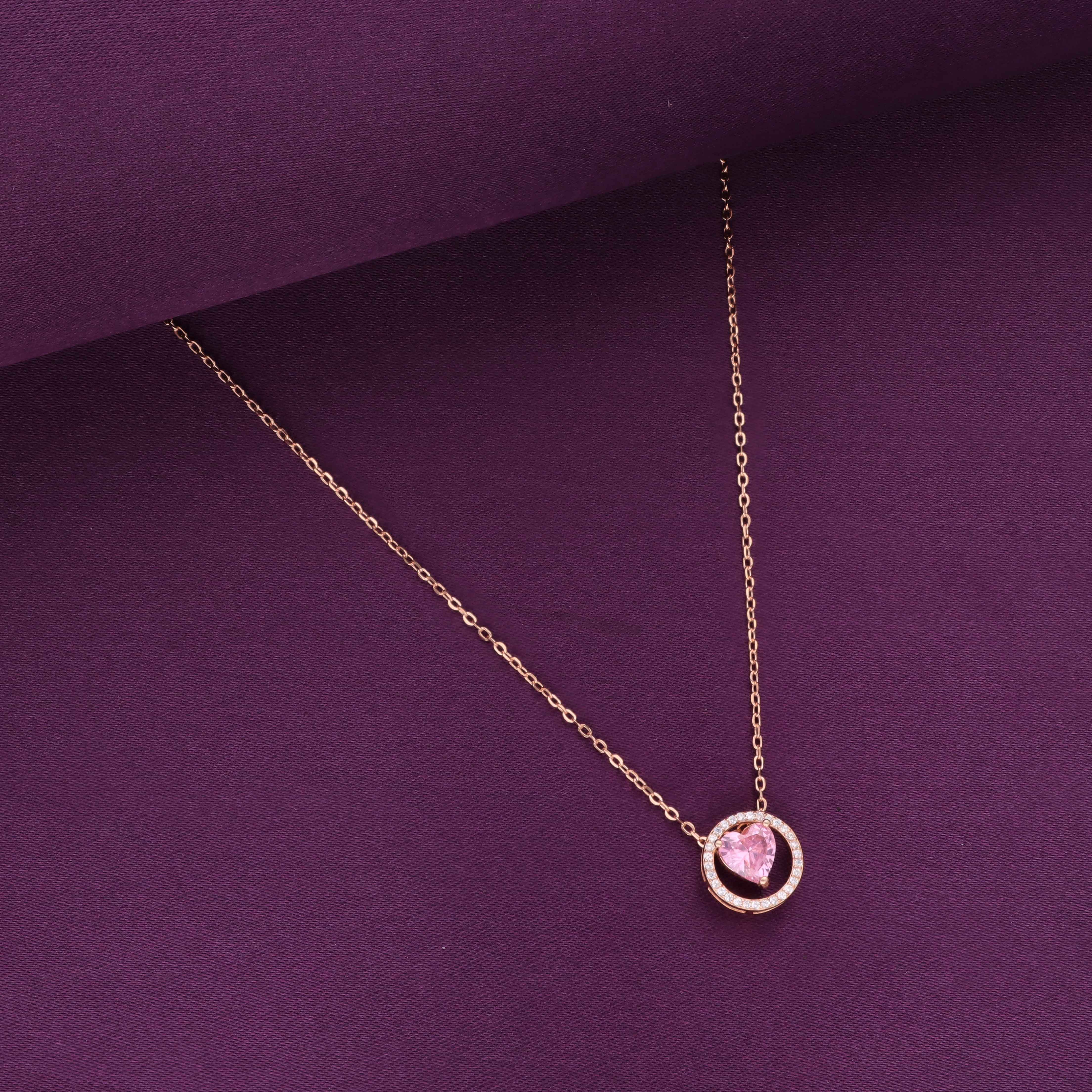 Sterling Silver Pink Zircon Heart Necklace - Image 2