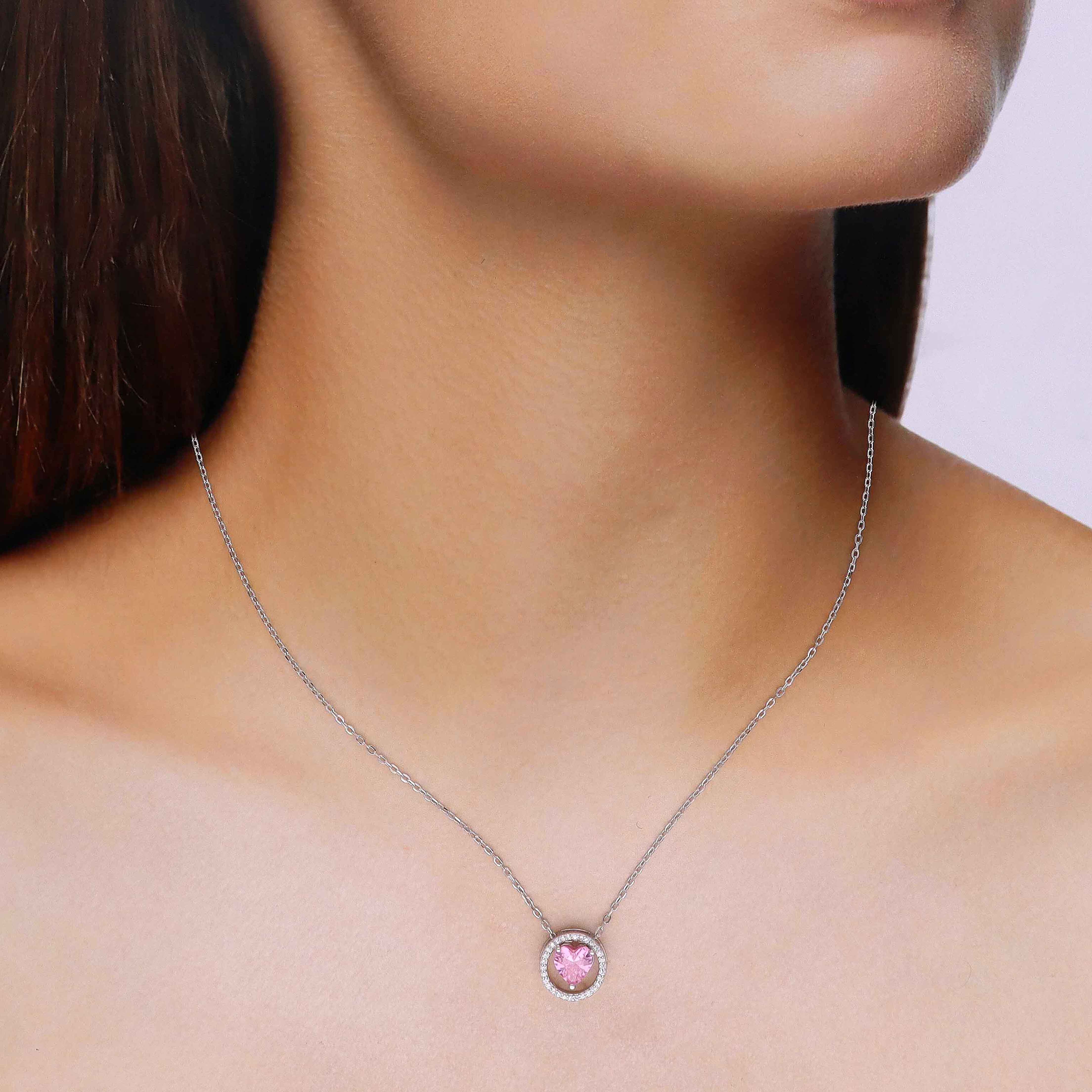 Sterling Silver Pink Zircon Heart Necklace - Image 3