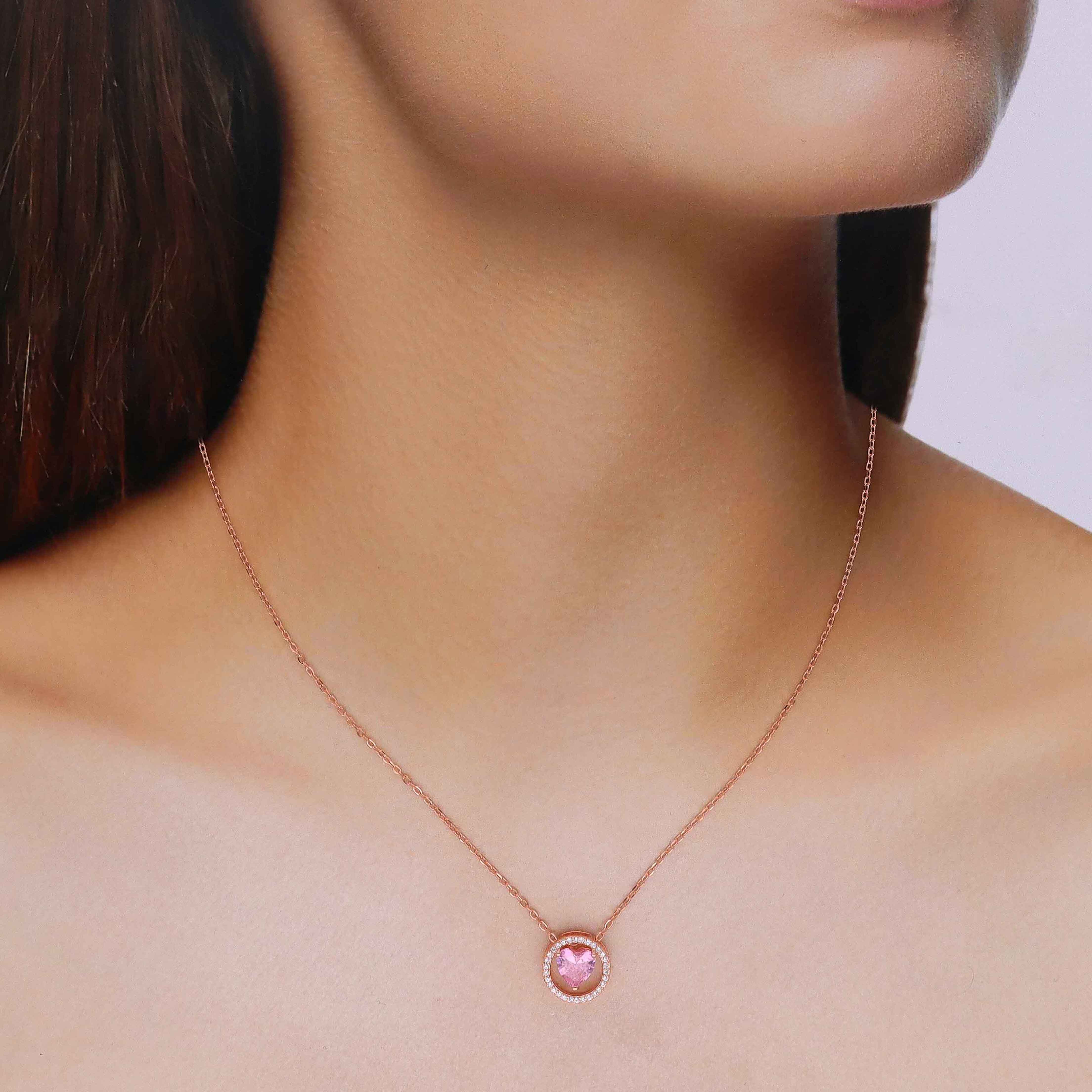Sterling Silver Pink Zircon Heart Necklace - Image 4