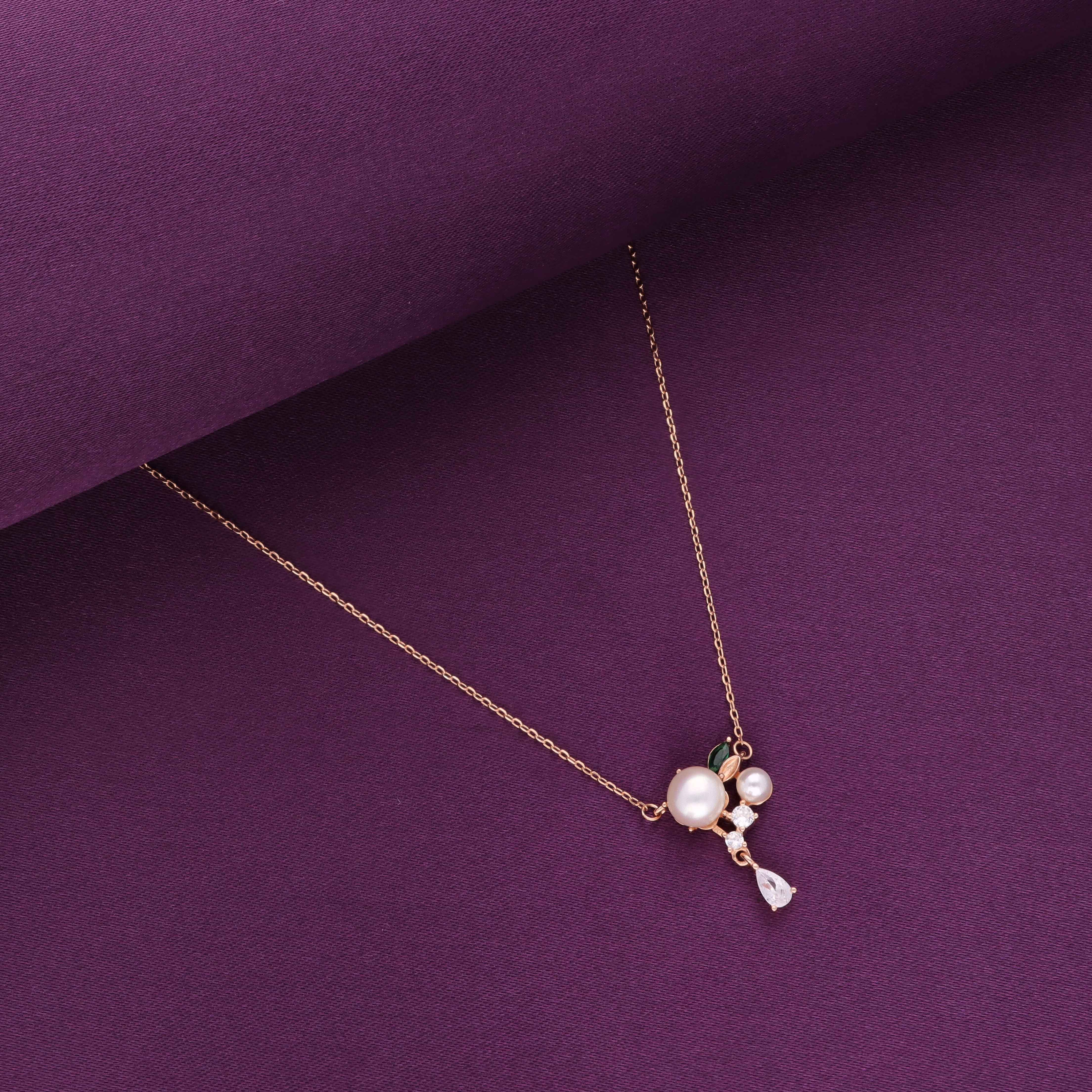 Sterling Silver Pearl & Solitaire Drop Necklace - Image 2