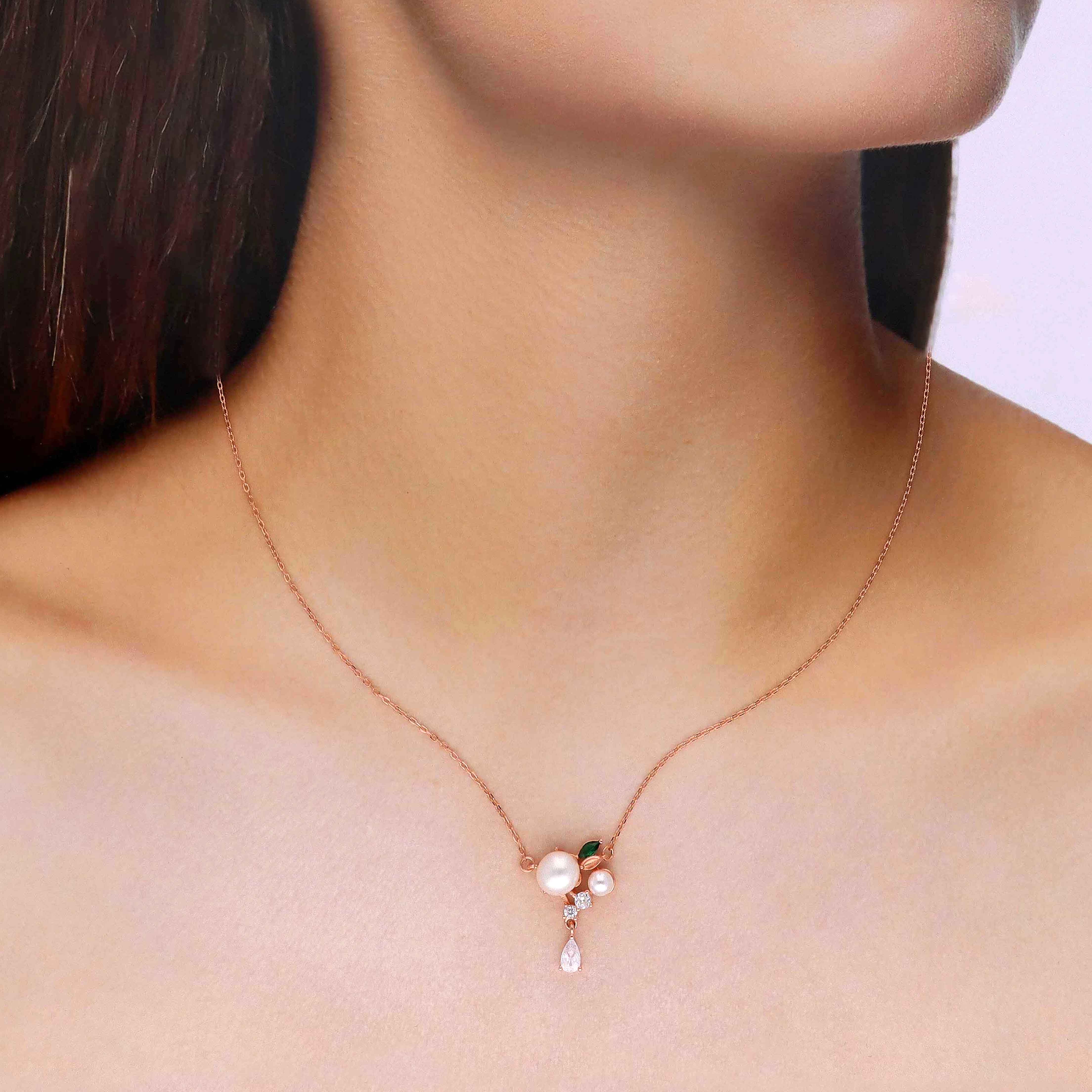 Sterling Silver Pearl & Solitaire Drop Necklace - Image 4