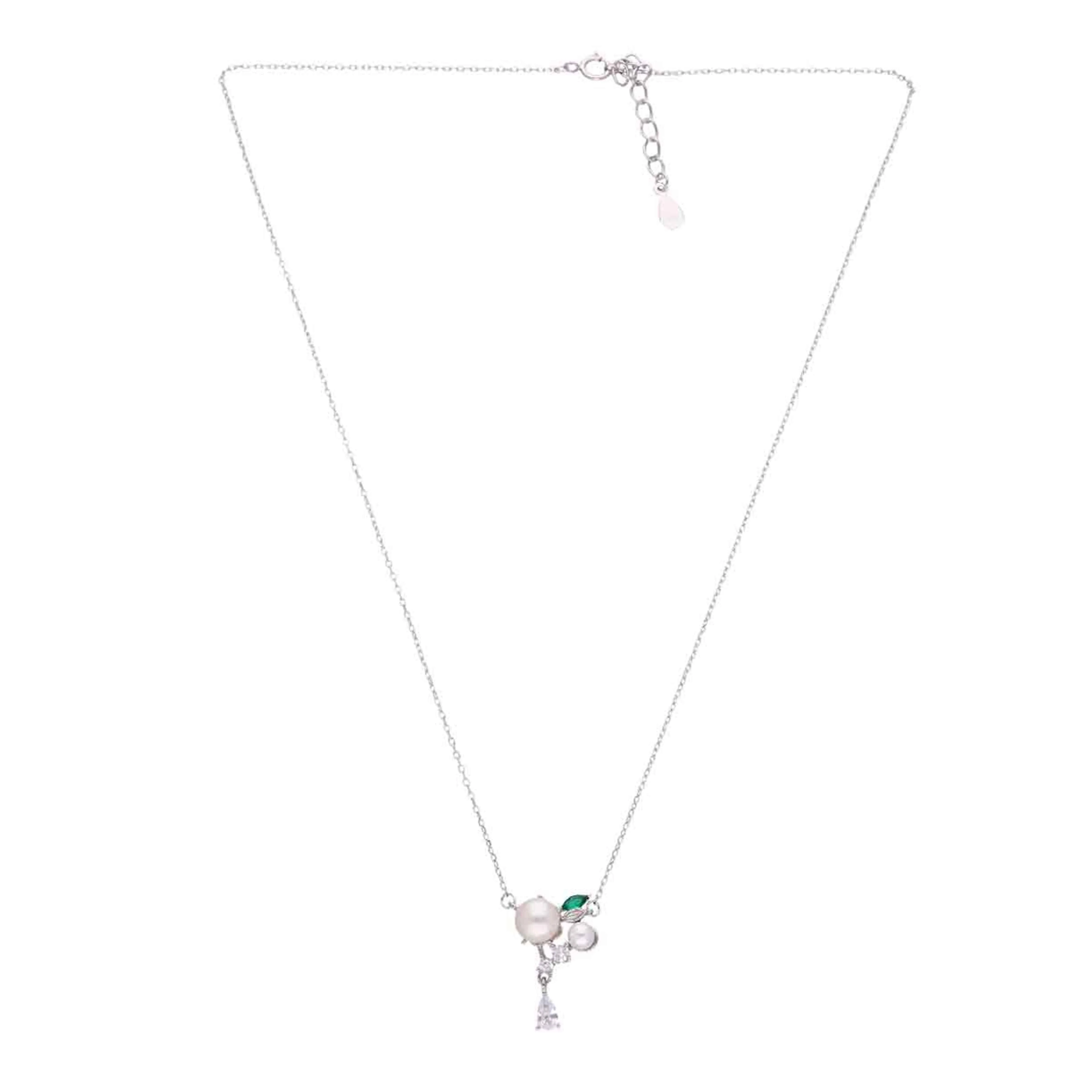 Sterling Silver Pearl & Solitaire Drop Necklace - Image 5
