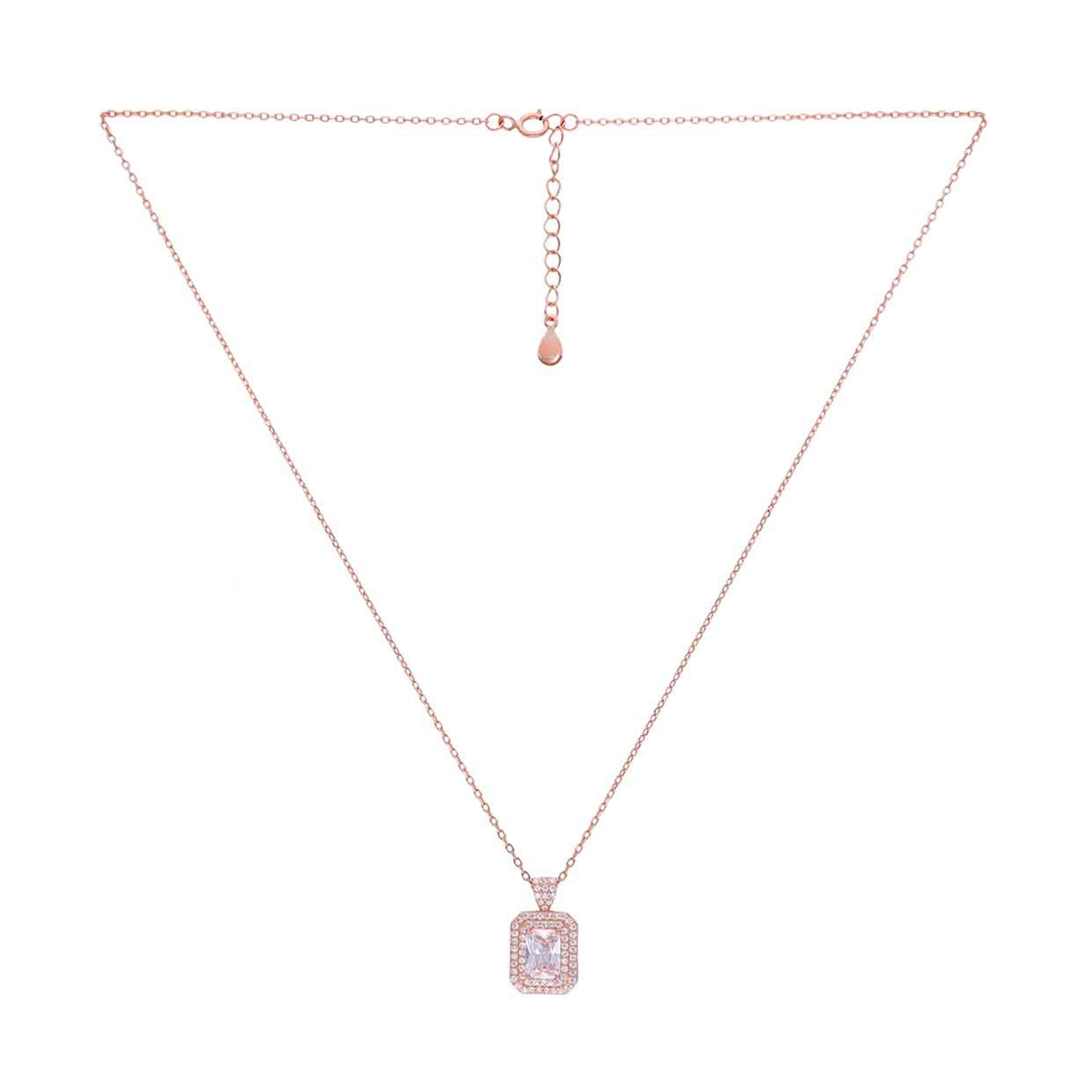 Sterling Silver Rose Gold Princess Cut Zircon Studded Necklace - Image 3
