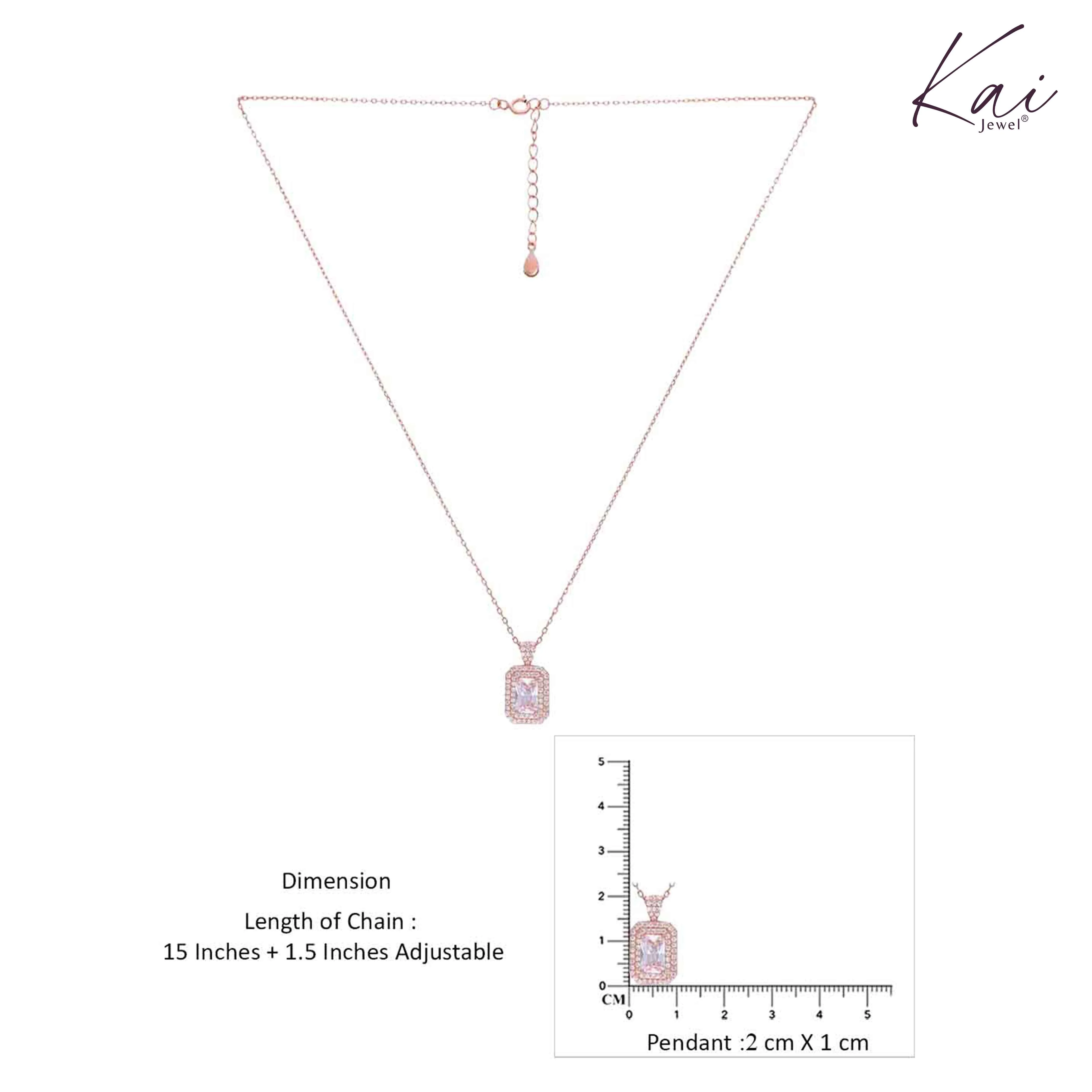 Sterling Silver Rose Gold Princess Cut Zircon Studded Necklace - Image 4