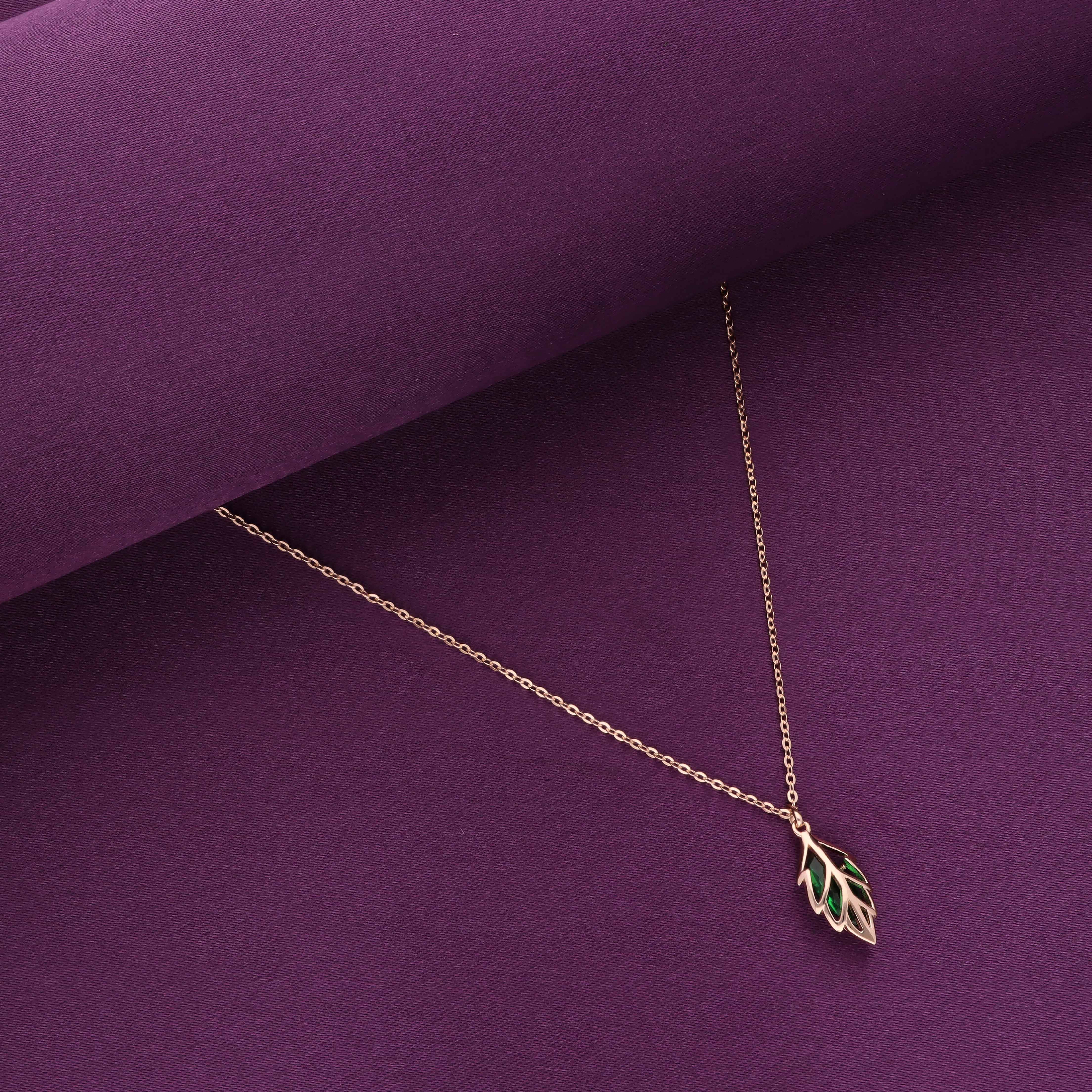 GREEN STYLISH LEAF SILVER CASUAL NECKLACE - Image 2