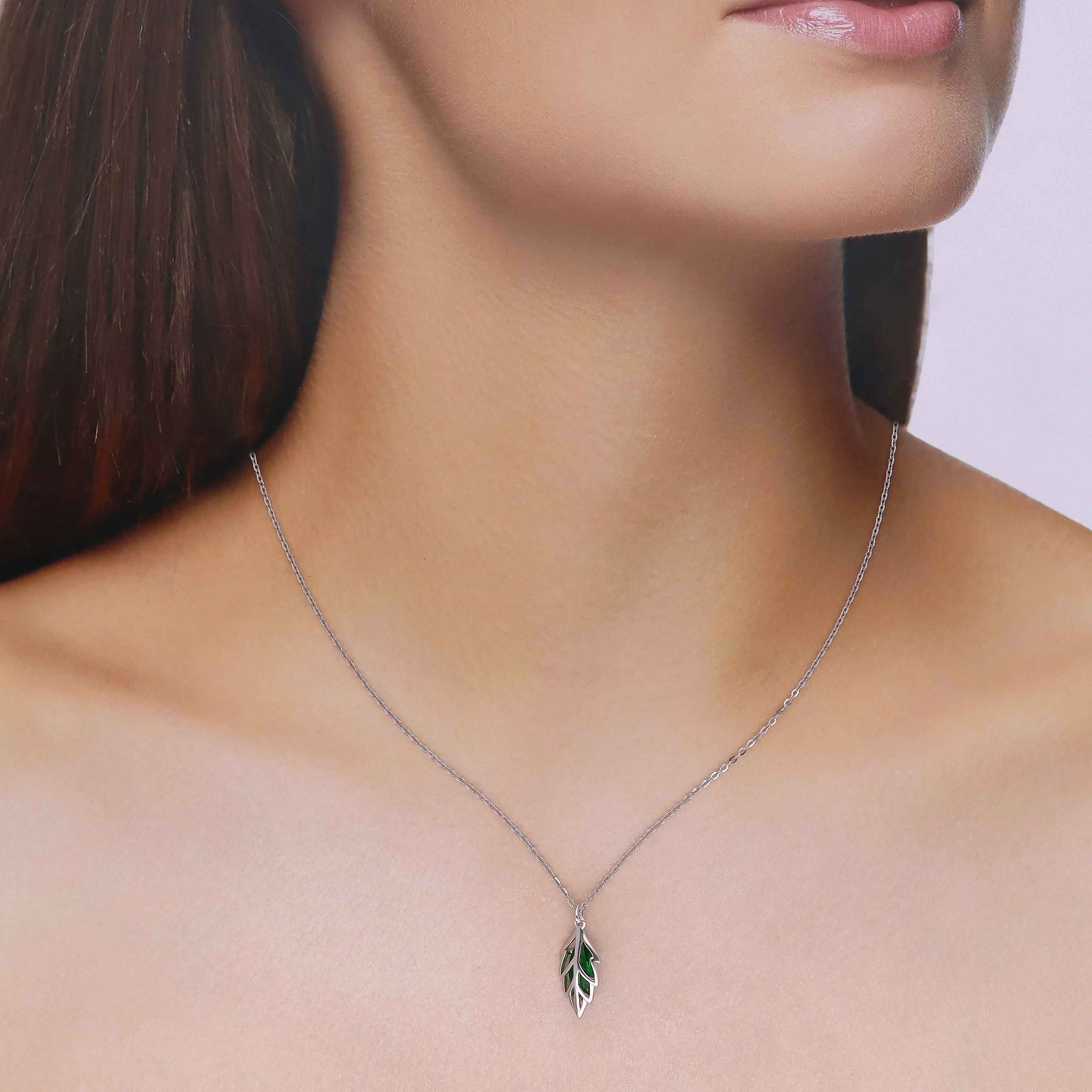 GREEN STYLISH LEAF SILVER CASUAL NECKLACE - Image 4
